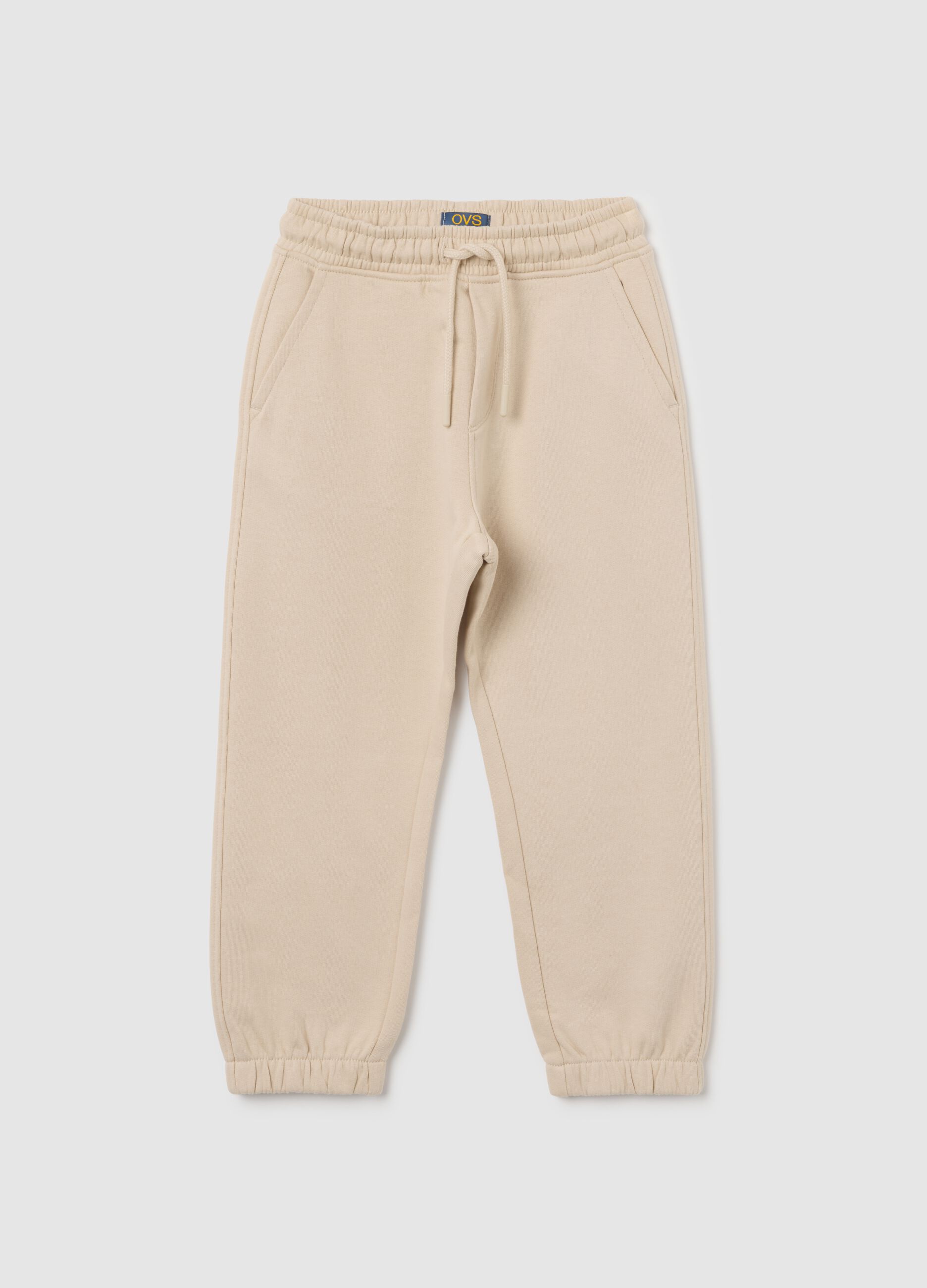 Children's beige regular fit cotton trousers