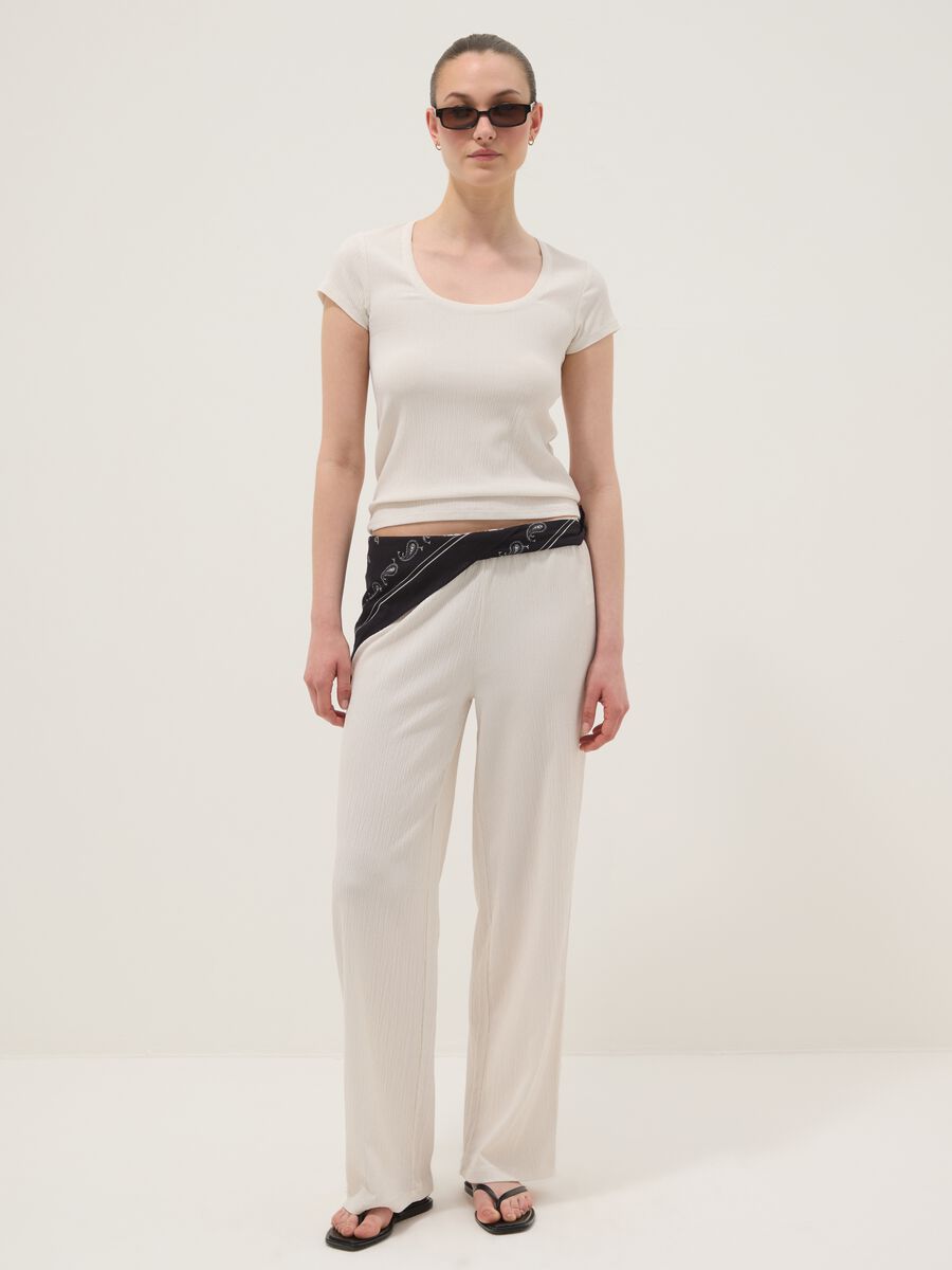 Beige stretch-fabric palazzo trousers_0