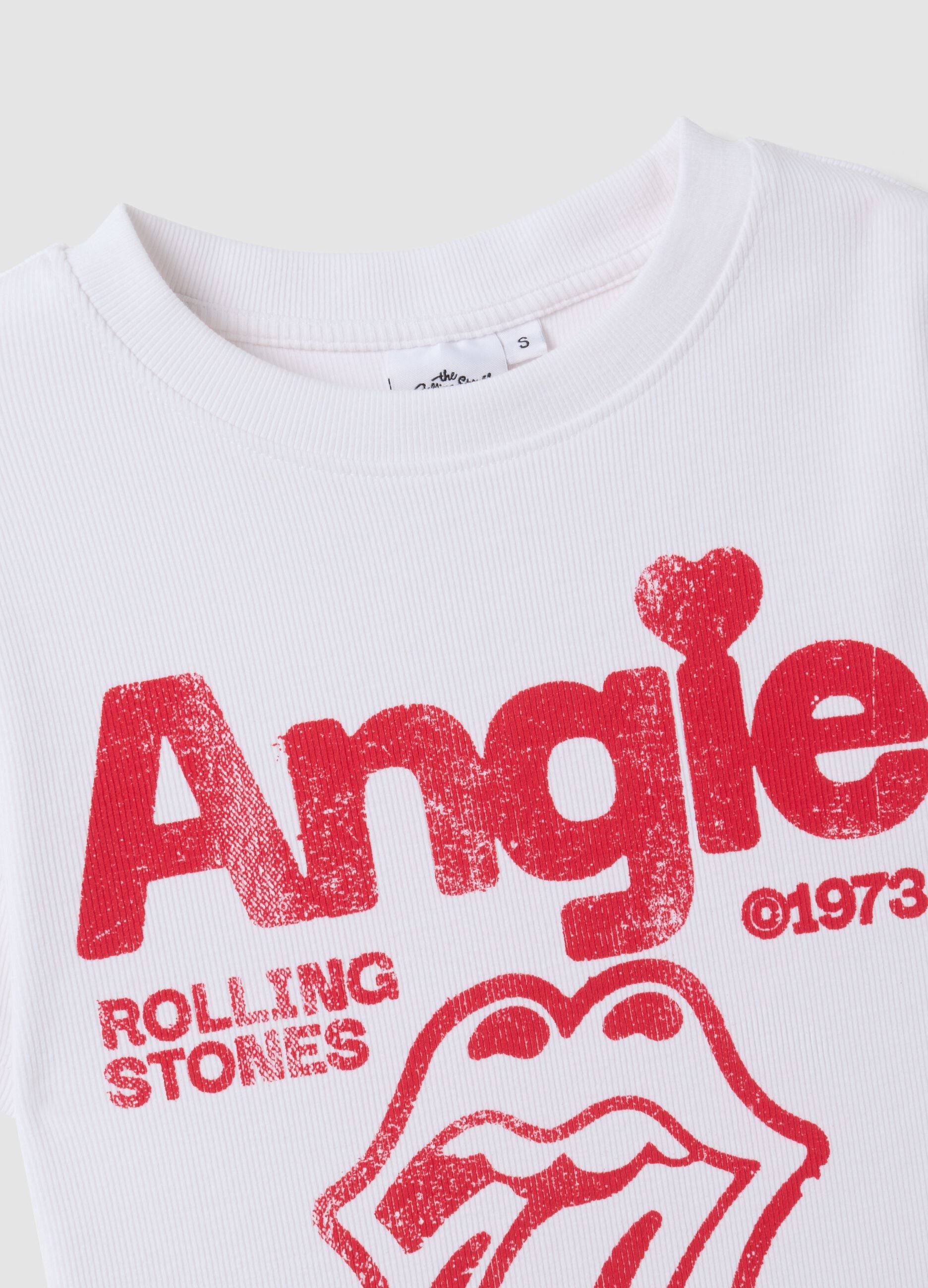 White stretch cotton T-shirt with Rolling Stones print