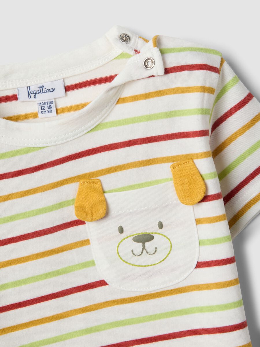 Boys&rsquo; pure cotton multicolour striped T-shirt with dog pocket_2
