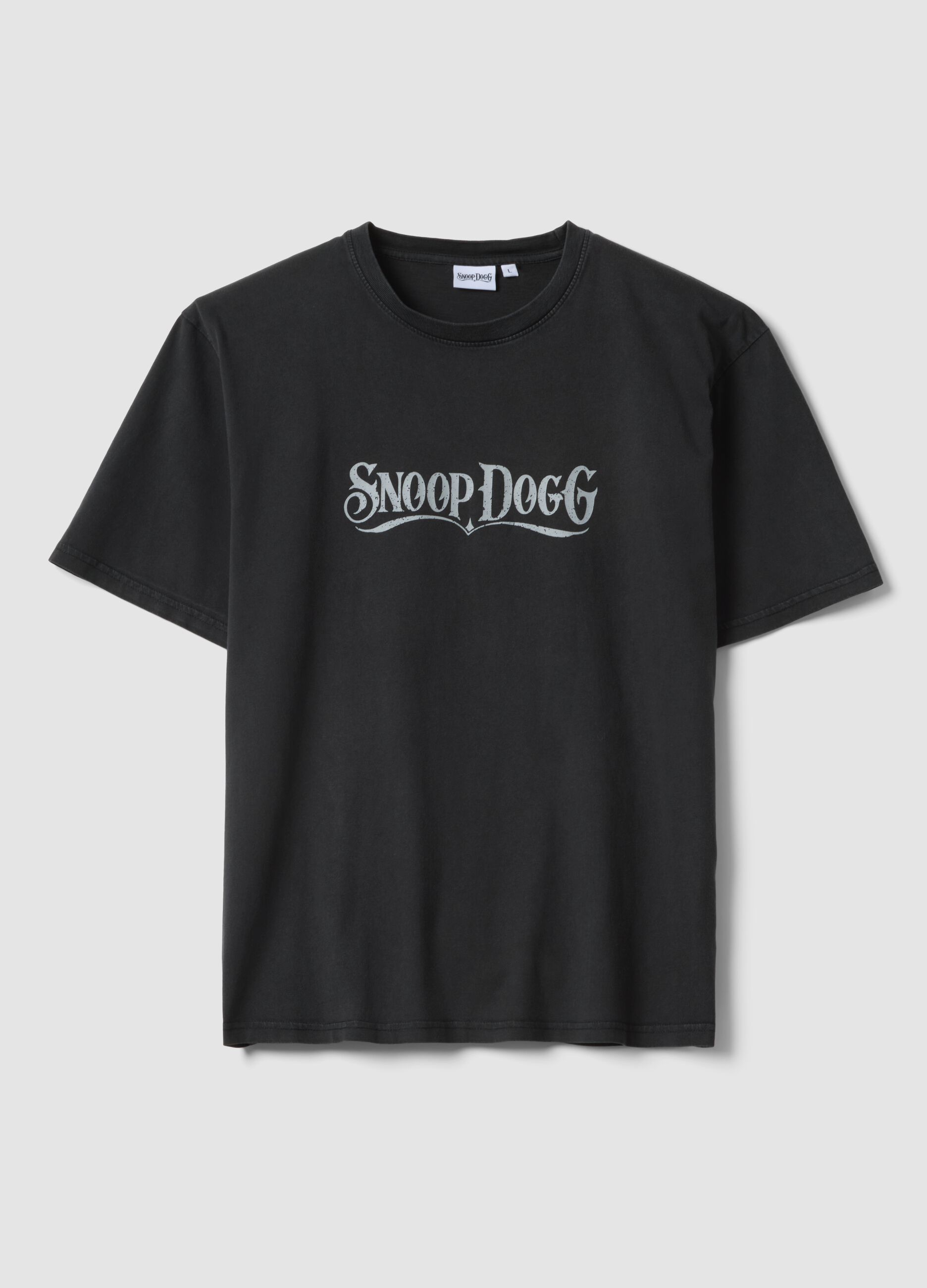 Schwarzes Relaxed-Fit-T-Shirt aus reiner Baumwolle mit Snoop-Dogg-Schriftzug