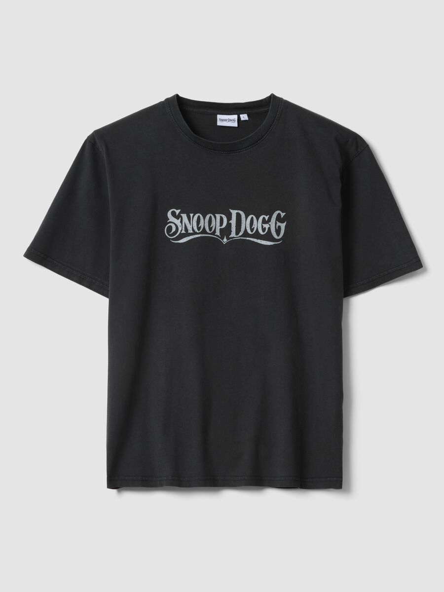 Black pure cotton relaxed-fit T-shirt with Snoop Dogg slogan_0
