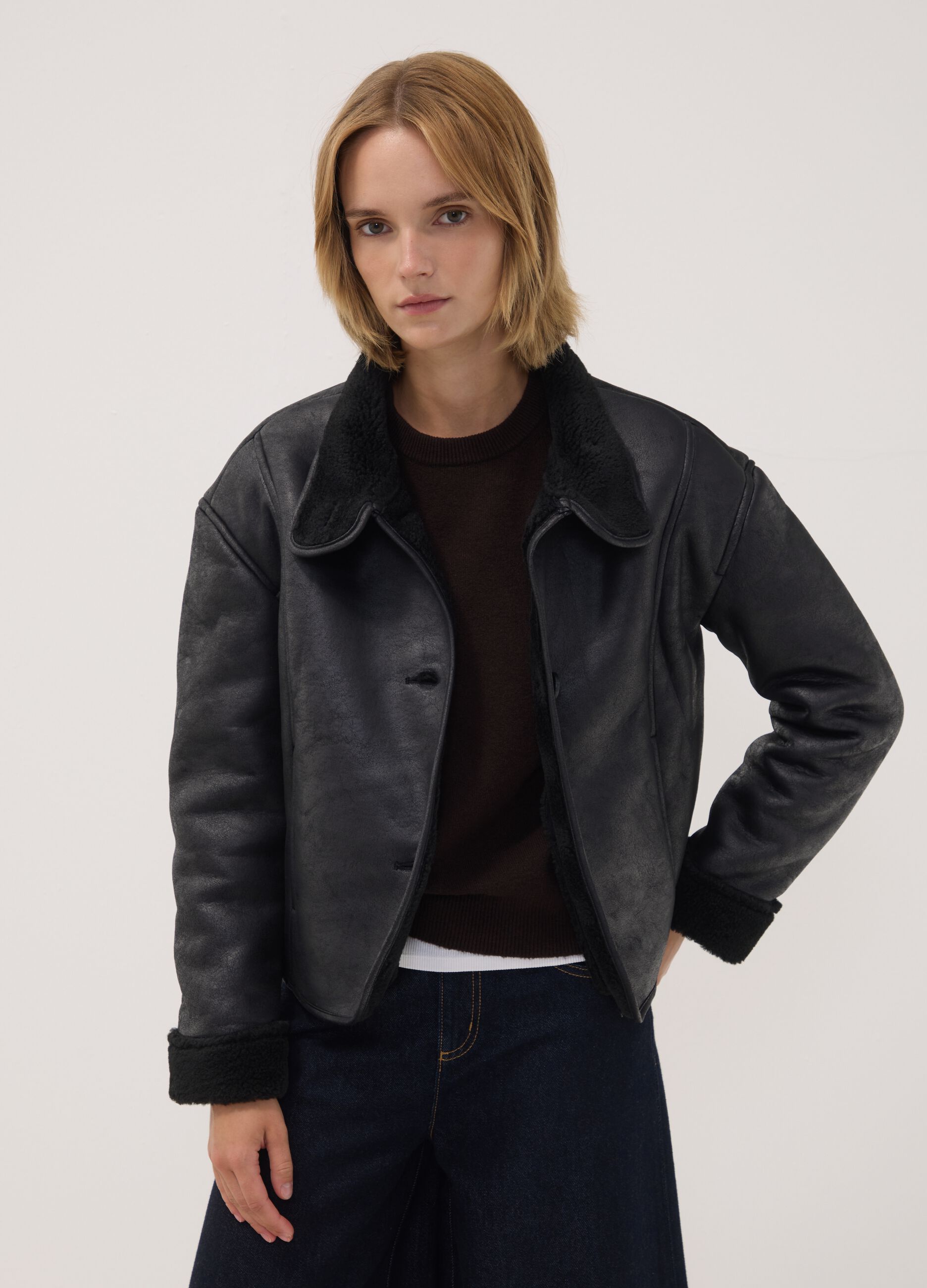 Black regular jacket with wide collar