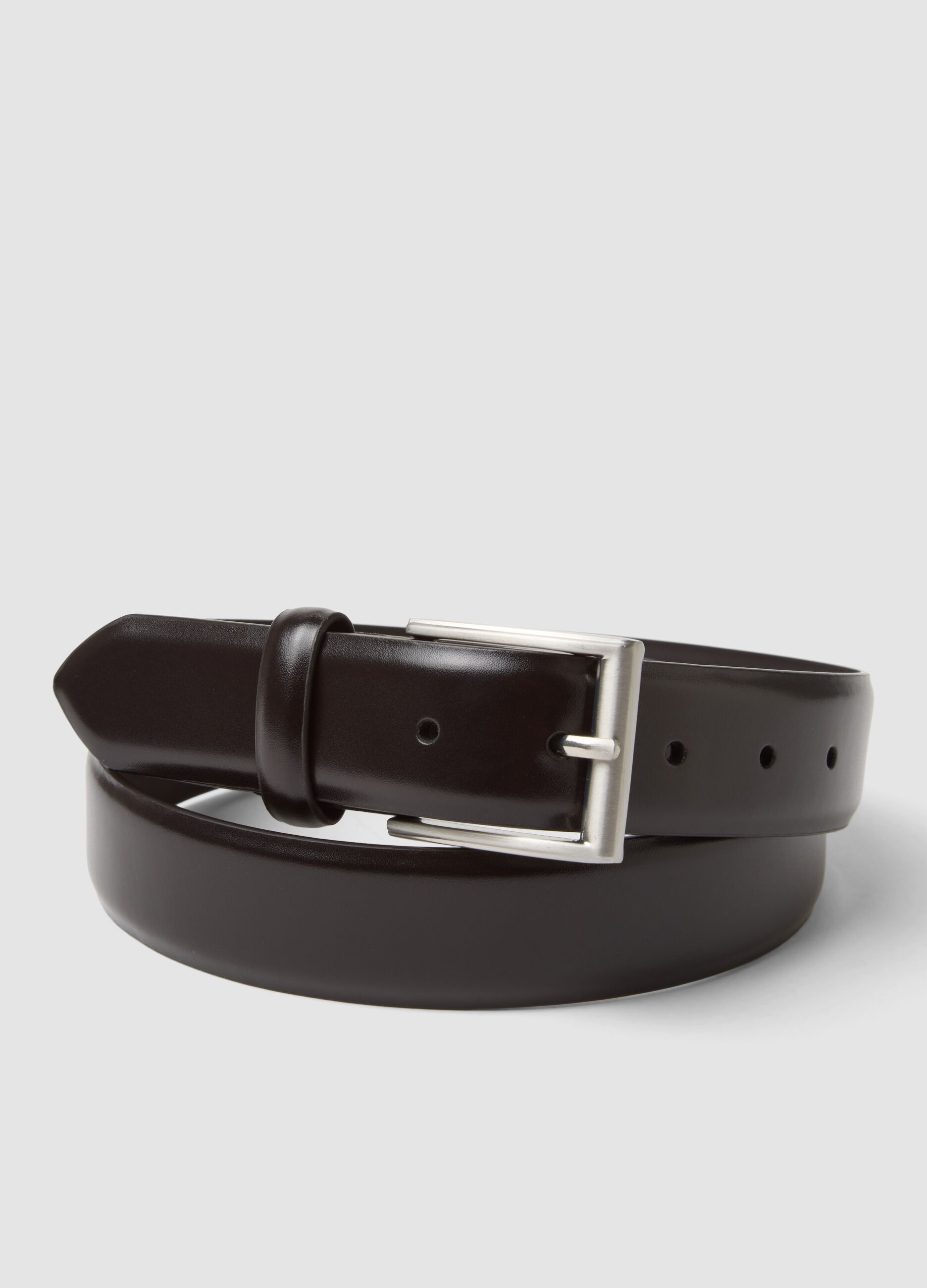 Brown genuine leather belt with metal buckle