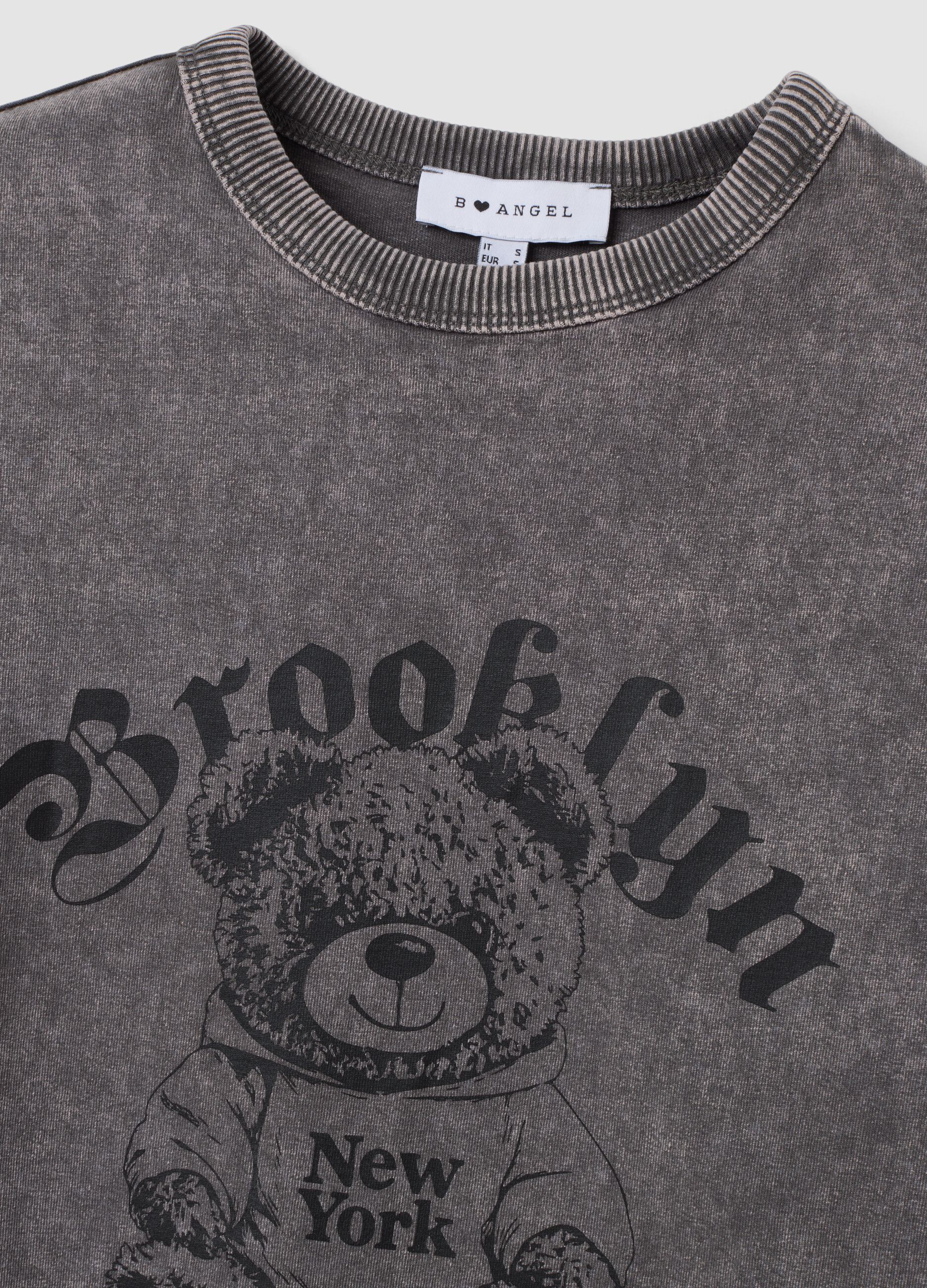 T-shirt grigia in puro cotone over fit con stampa teddy bear