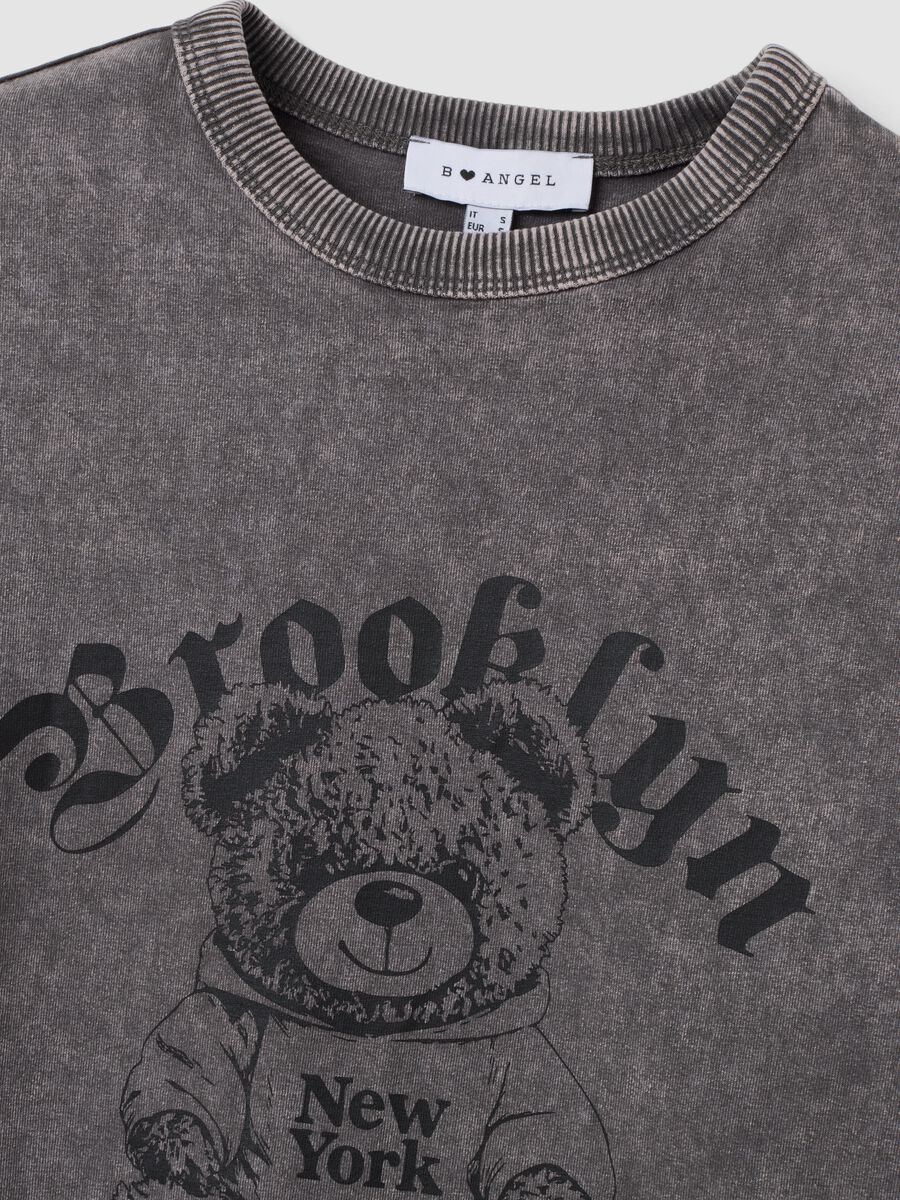T-shirt grigia in puro cotone over fit con stampa teddy bear_2