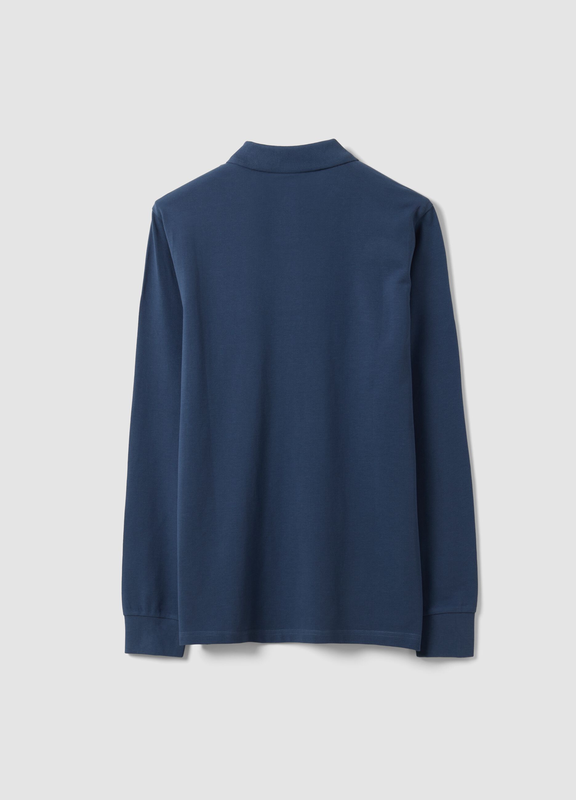 Blue long-sleeve regular-fit polo in organic cotton piqu&eacute;