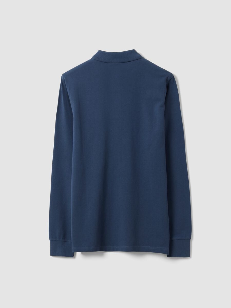 Blue long-sleeve organic cotton piqu&eacute; polo shirt, regular fit_6