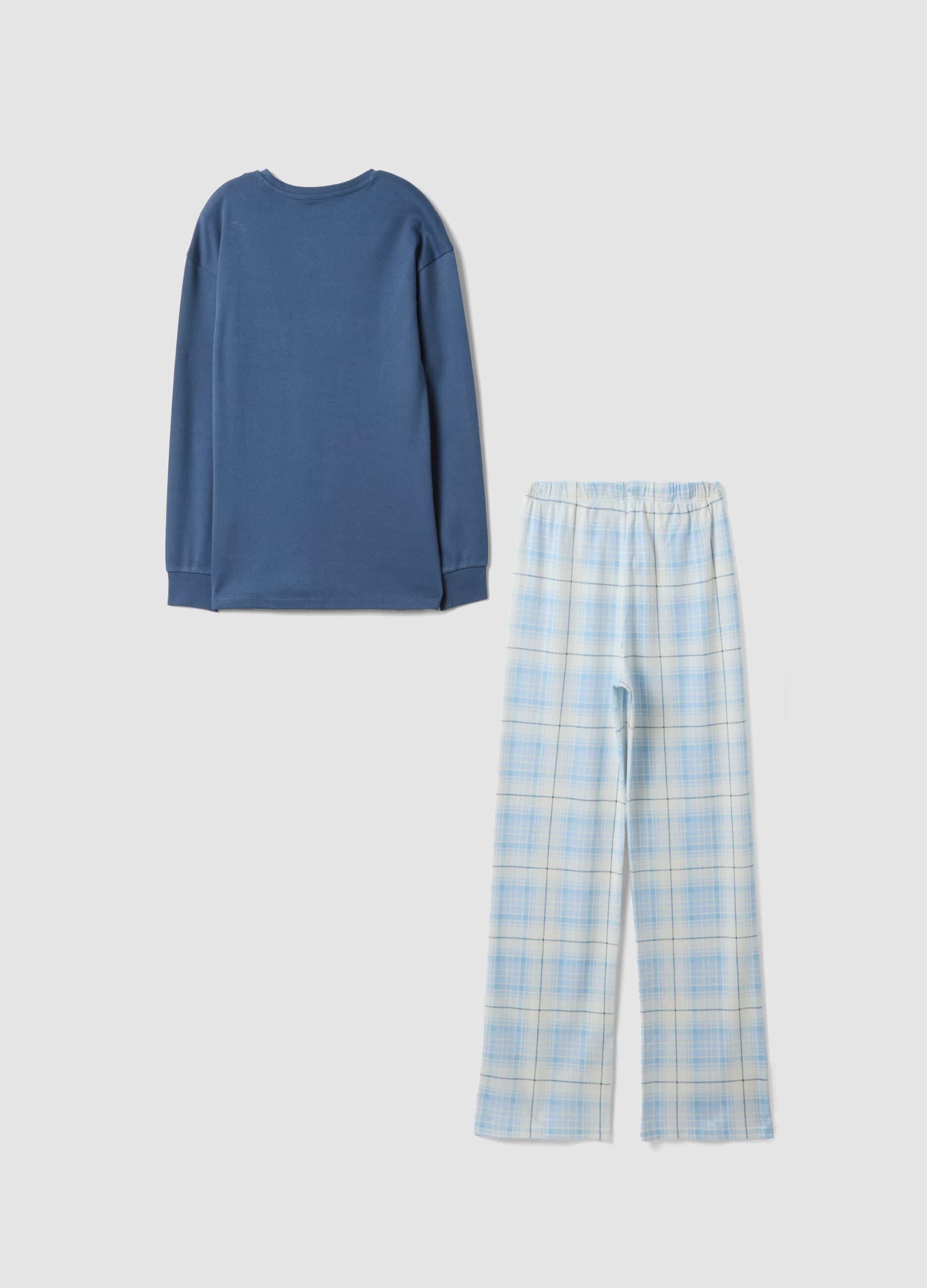 Blauer Pyjama aus reiner Bio-Baumwolle mit Teddyb&auml;r f&uuml;r M&auml;dchen