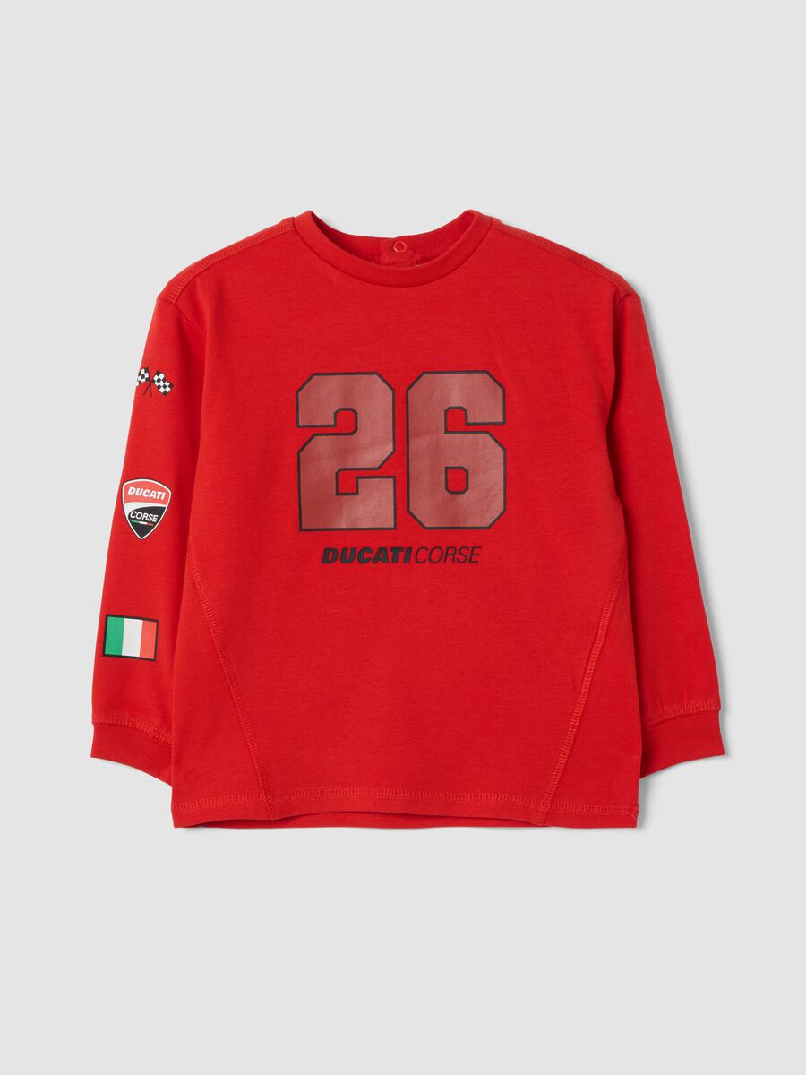 Camiseta roja de punto jersey de algod&oacute;n el&aacute;stico con estampado Ducati_0
