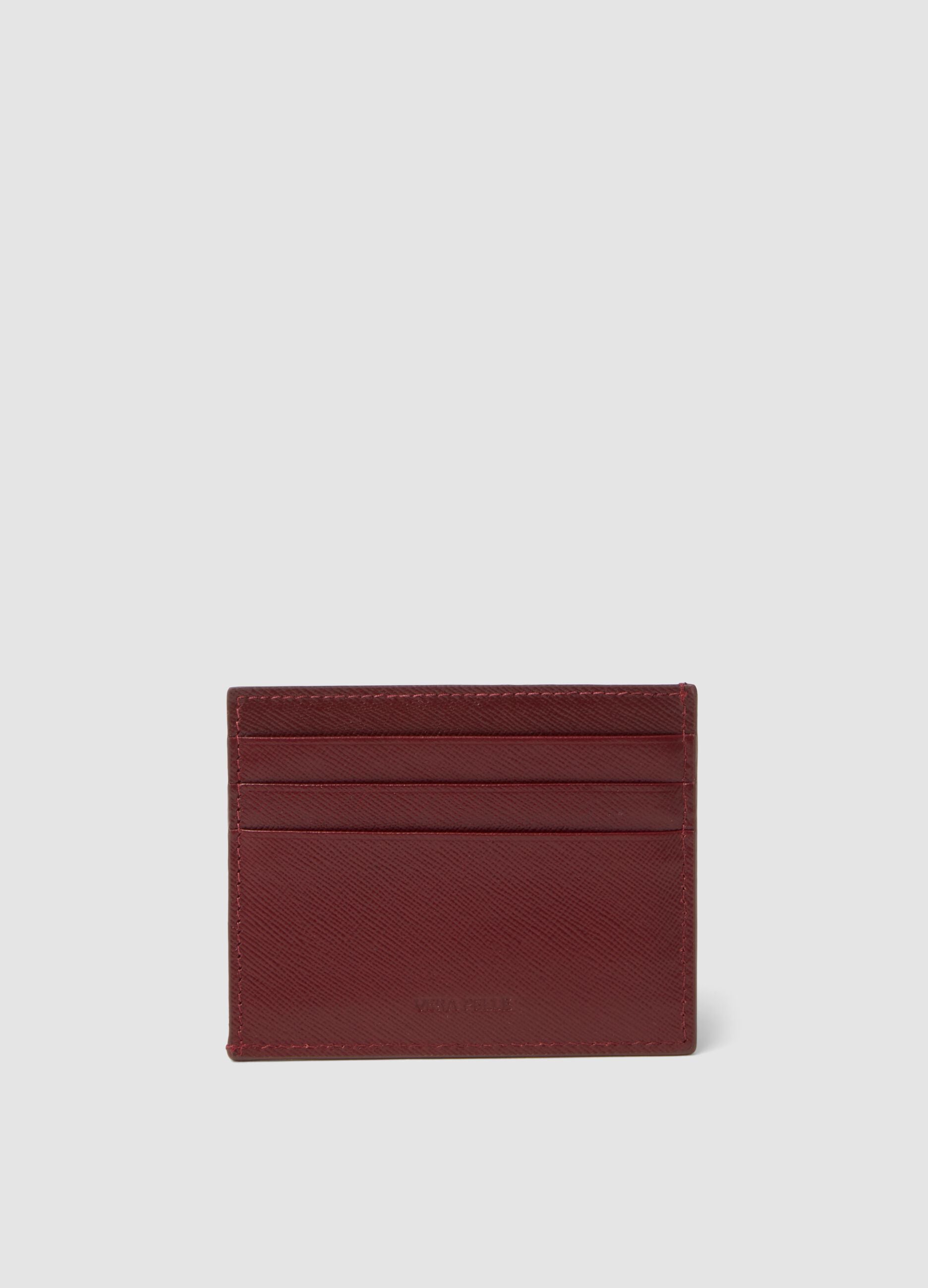 Red genuine leather card holder