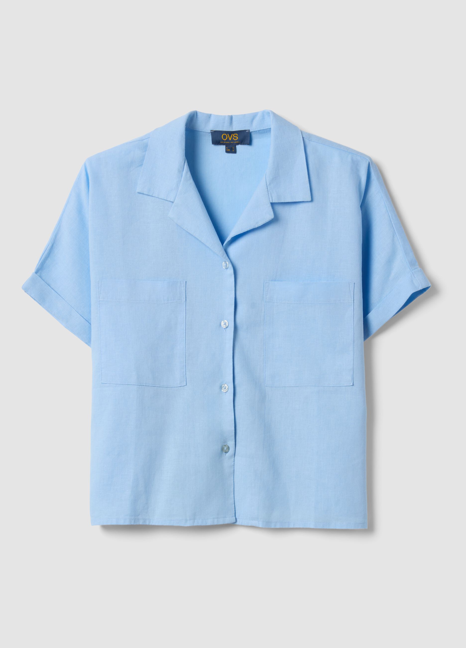 Hellblaues Hemd aus Leinen- und Viskosemix, Regular Fit
