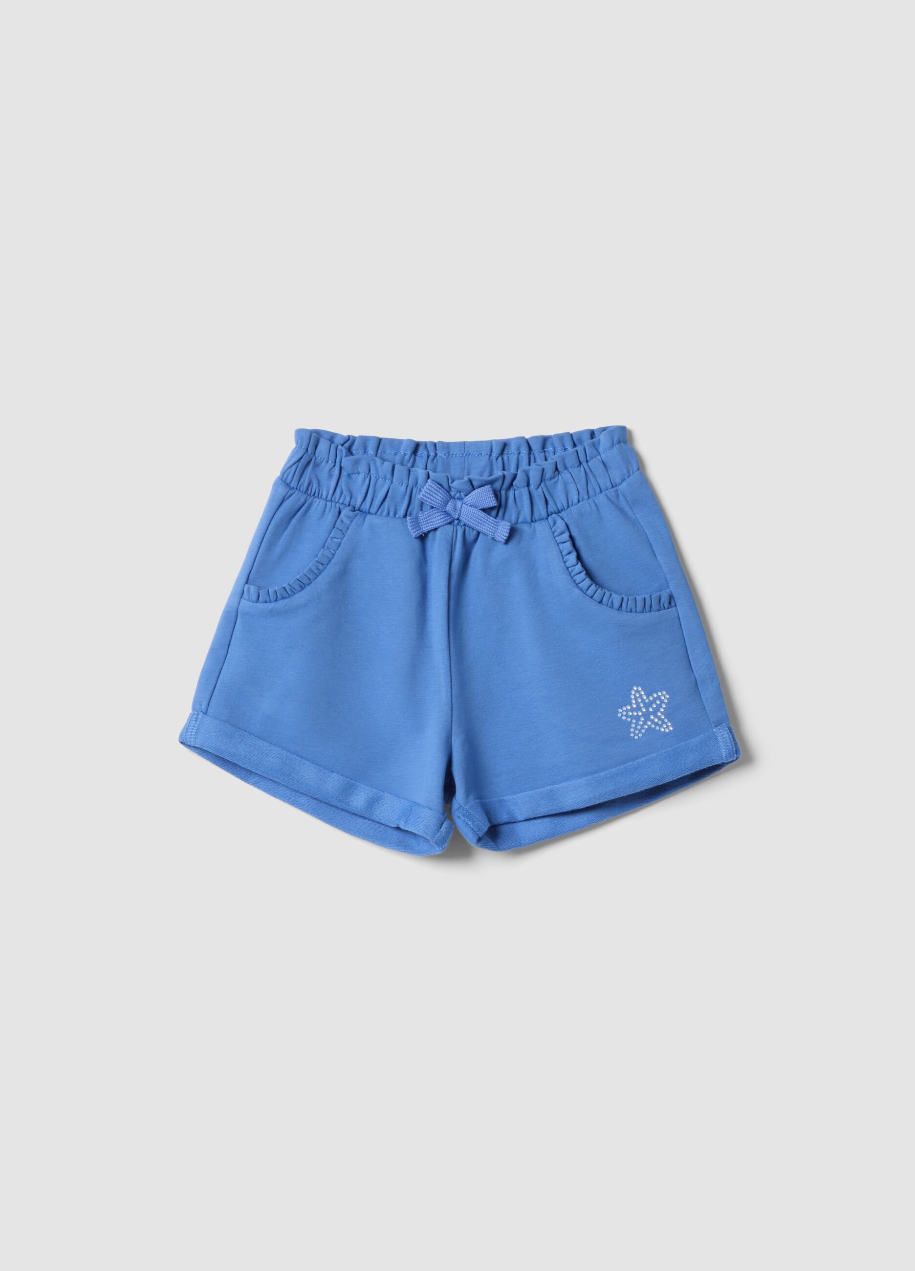 Girls&rsquo; stretch cotton blue shorts with bow