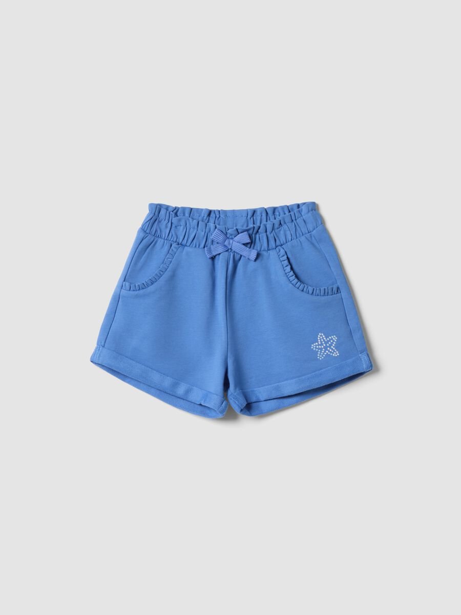 Blaue M&auml;dchen-Shorts aus elastischer Baumwolle mit Schleife_0