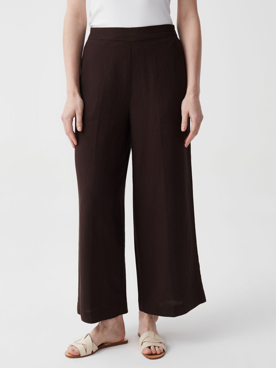Wide leg trousers in linen and viscose_1