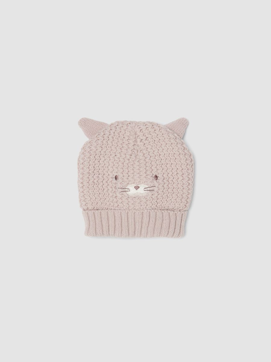 Cappello viola in maglia con orecchie applicate_0