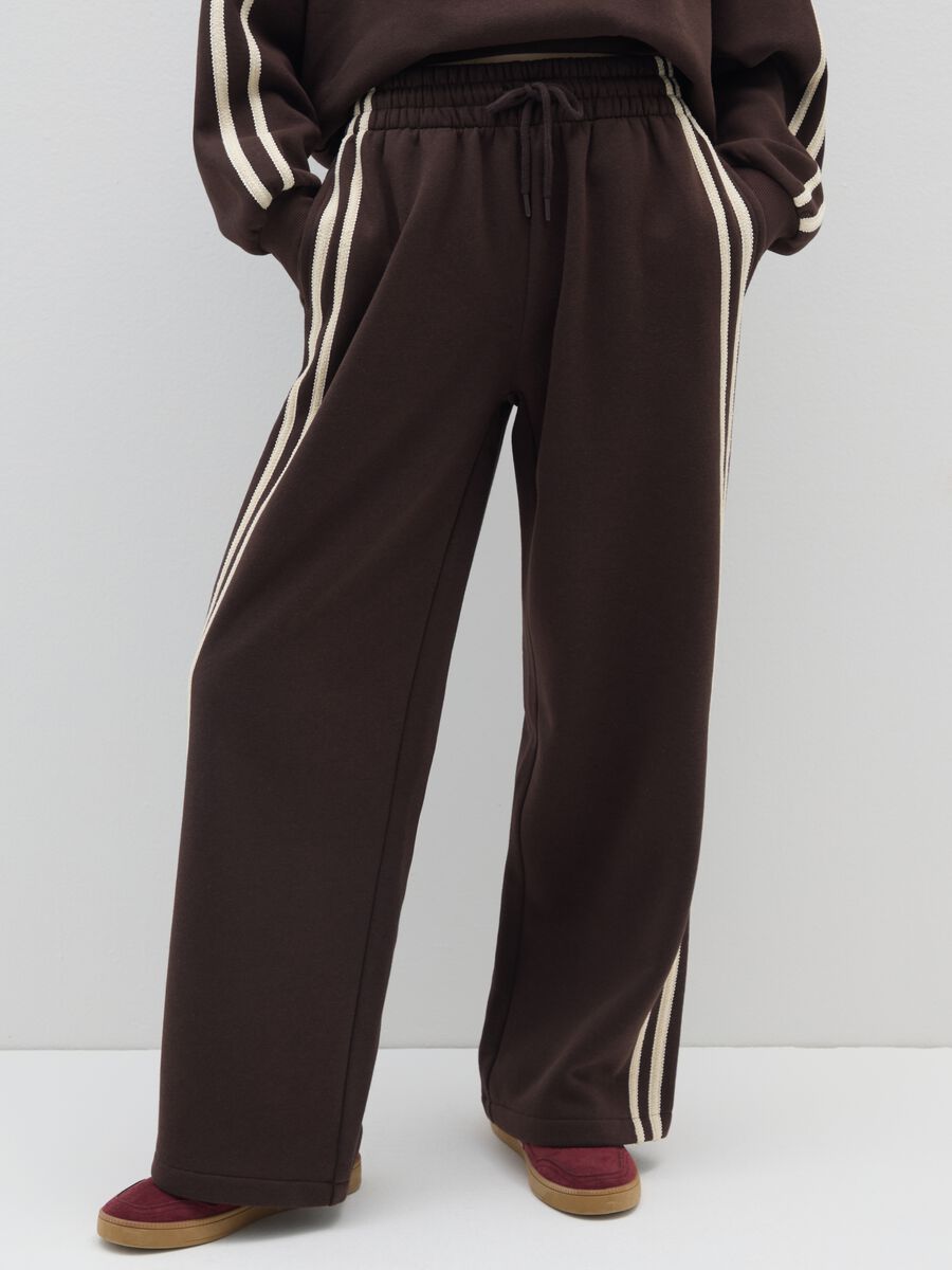 Brown Cotton Blend Wide Leg Trousers_1