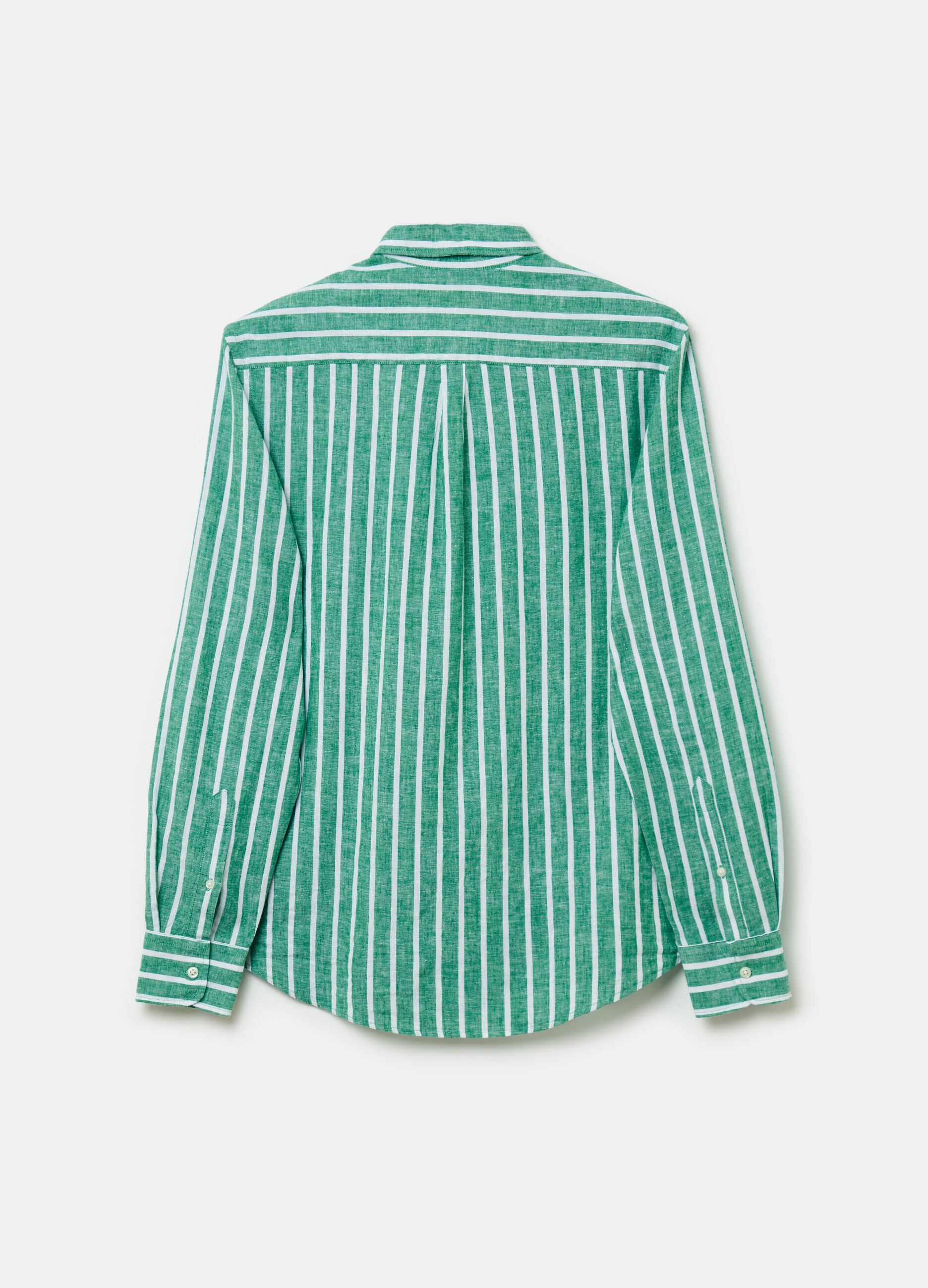 Stripe linen and cotton shirt with pocket