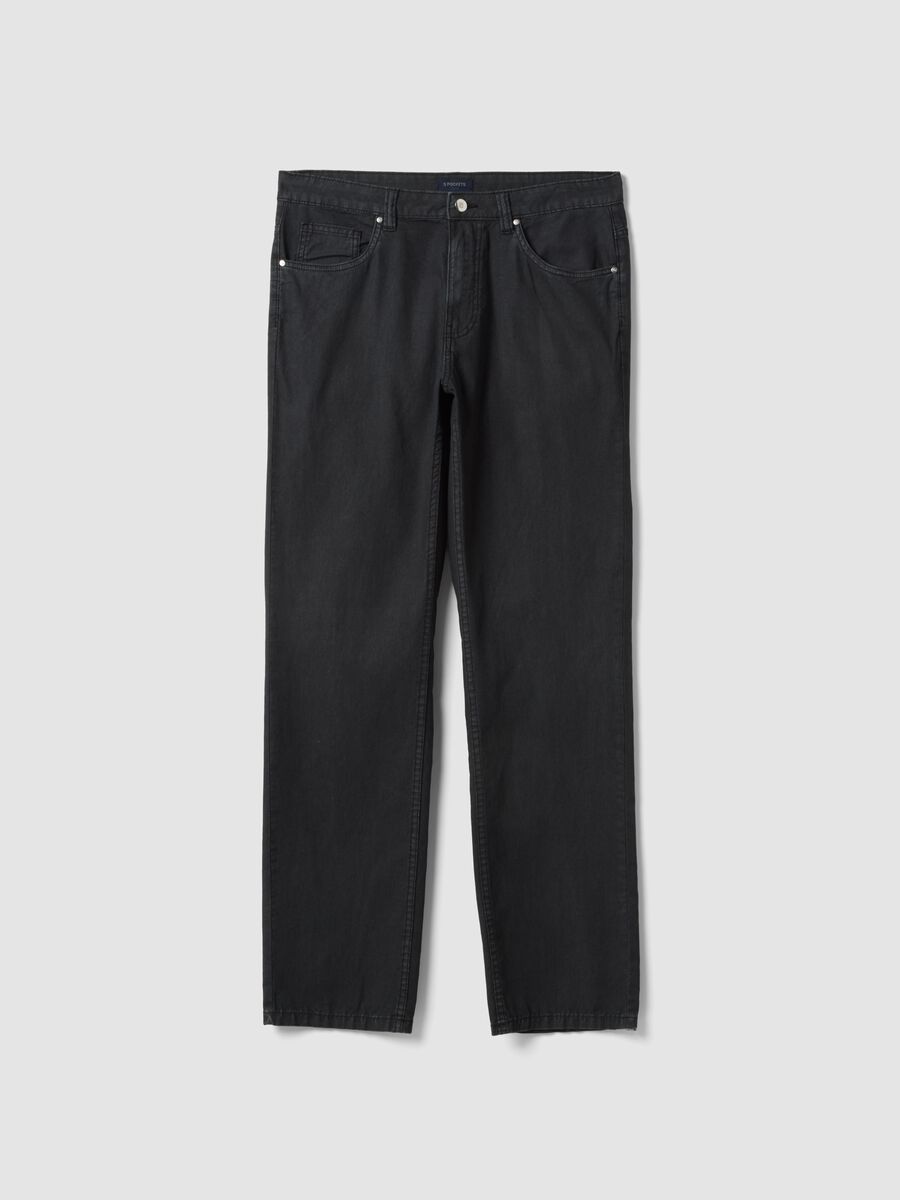 Black casual linen-cotton blend regular-fit trousers_4