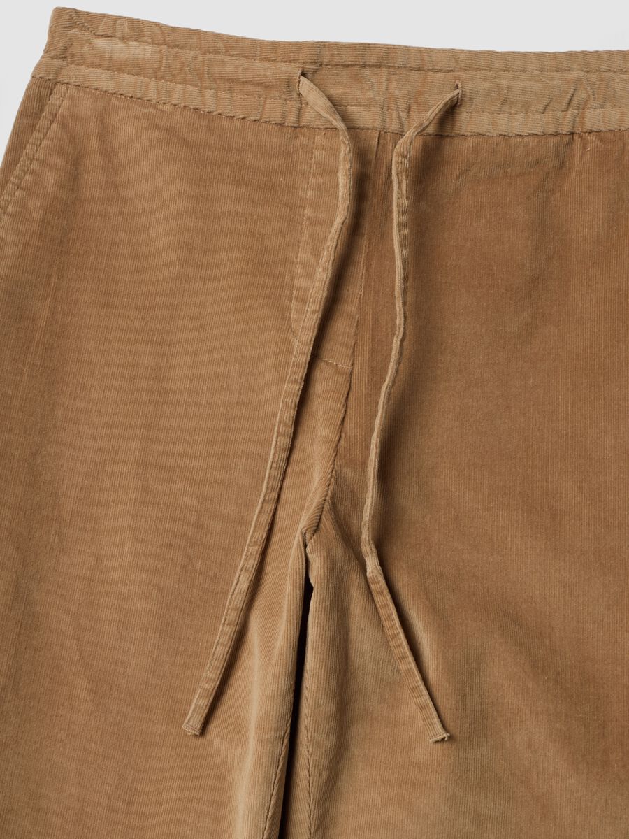 Beige gerippte Hose aus elastischer Baumwolle mit elastischem Bund_5