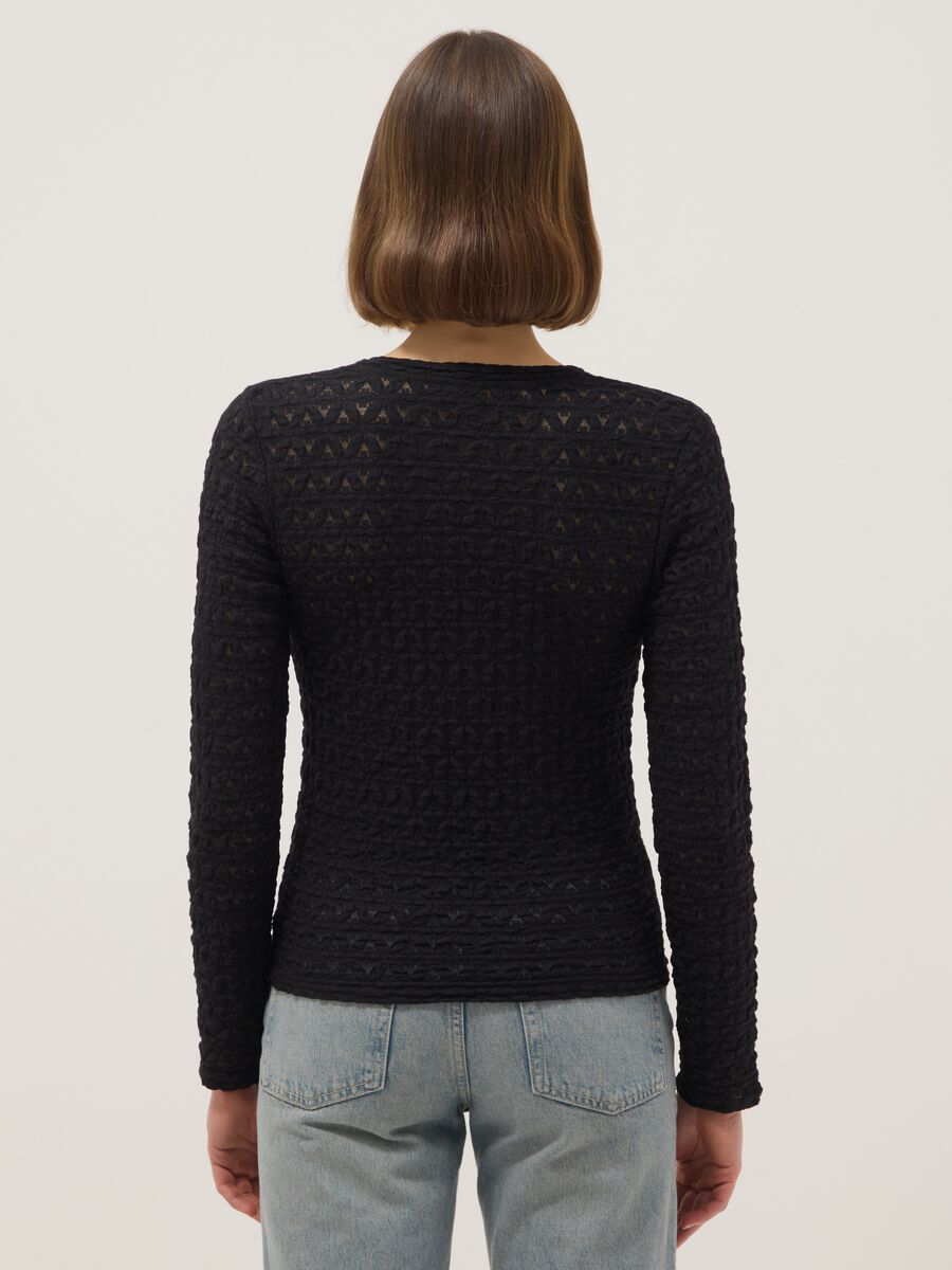 Black regular-fit cotton and viscose blend sweater with knitted texture_2