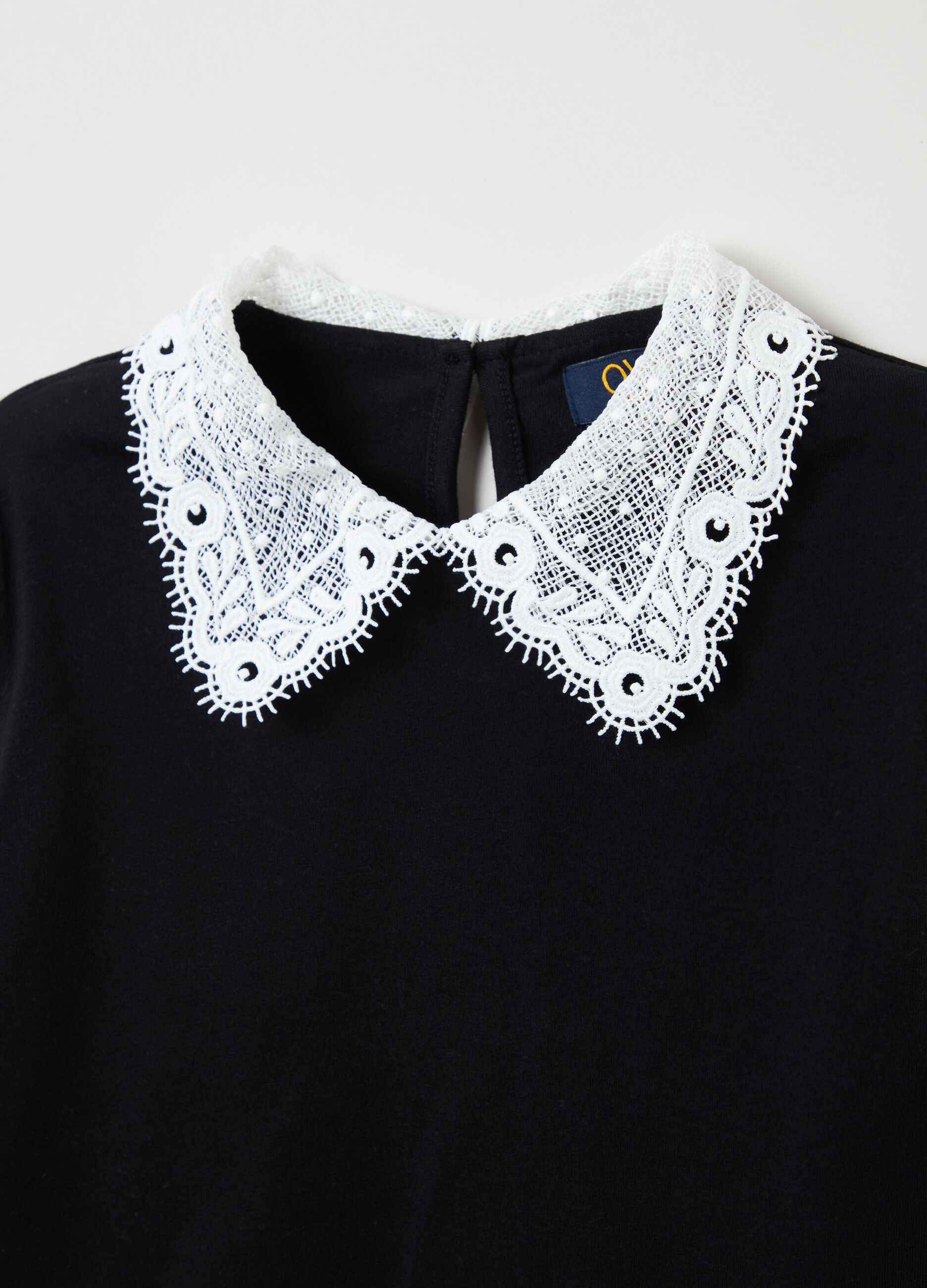 Long-sleeved T-shirt with lace collar_2