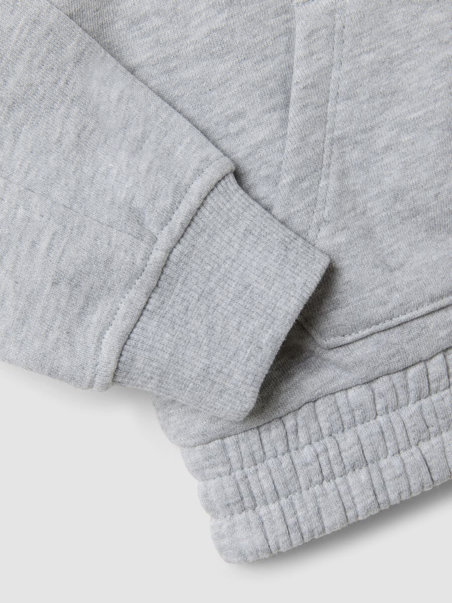 Grey hooded sweatshirt in pure organic cotton, oversized fit for baby girl_3