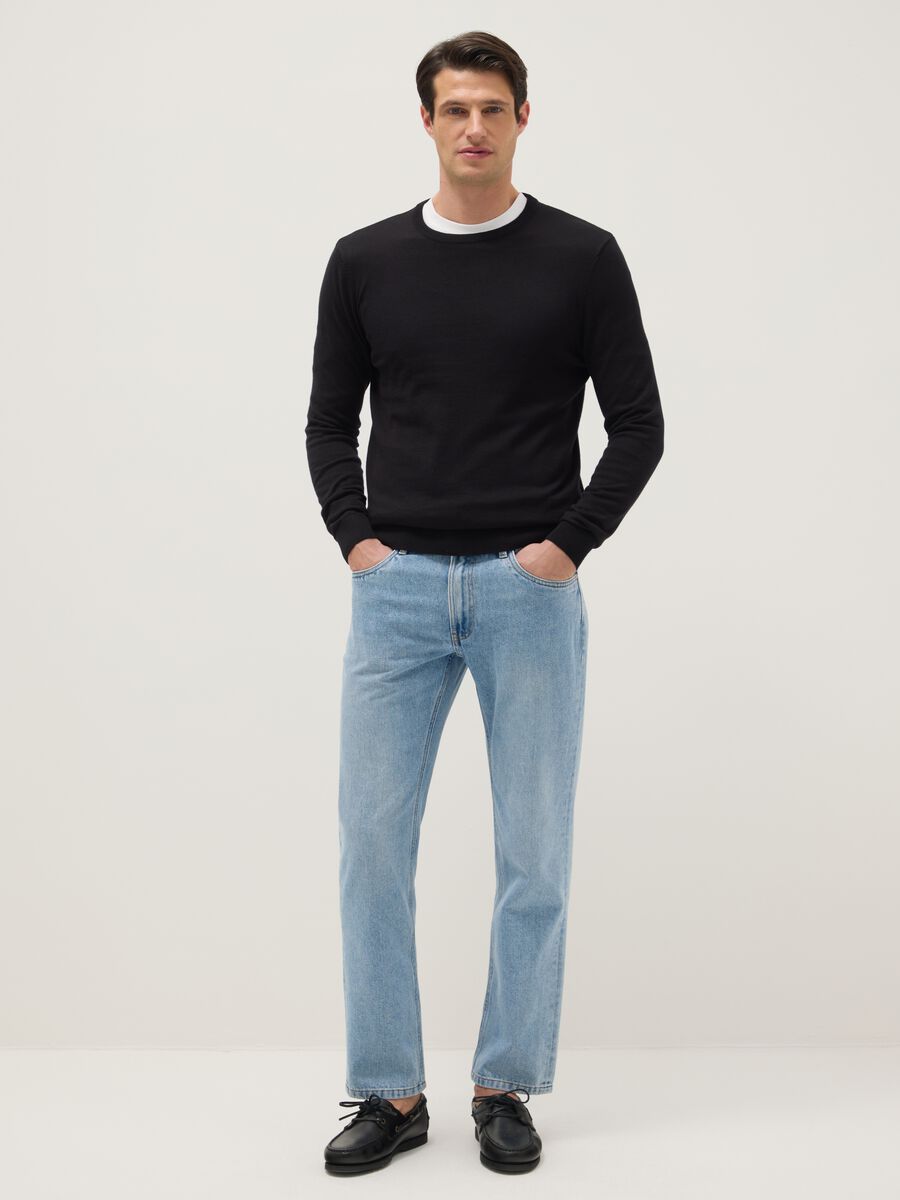 Blue cotton blend trousers in regular fit_0