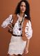 Brown linen and lyocell-blend gilet with applied embroidery_0