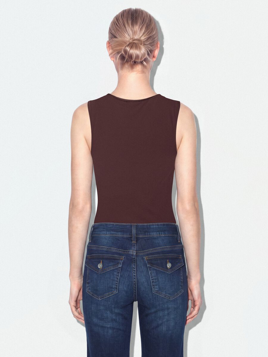 Brown stretch bodysuit with ruching, regular fit_3