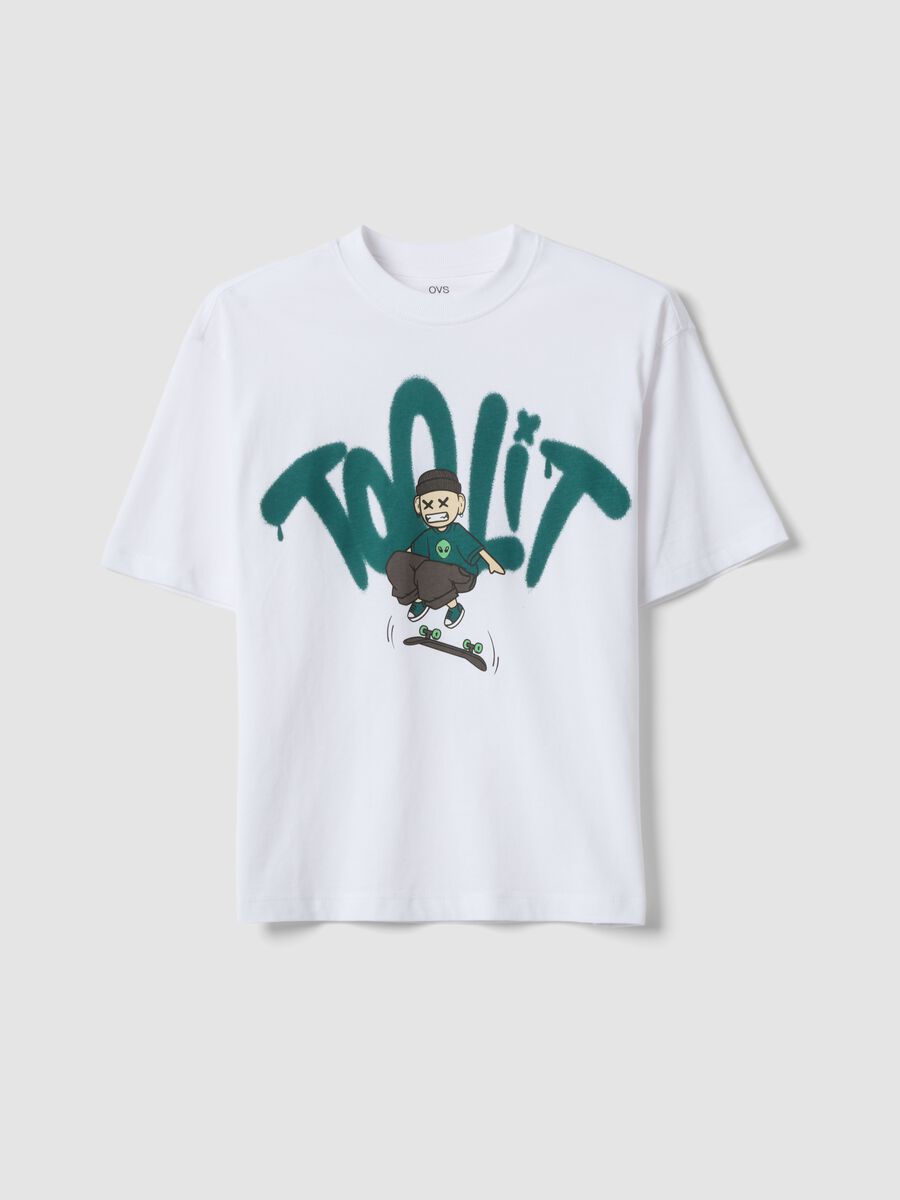 T-shirt branca de algod&atilde;o puro para rapaz, corte oversize, com estampado_3