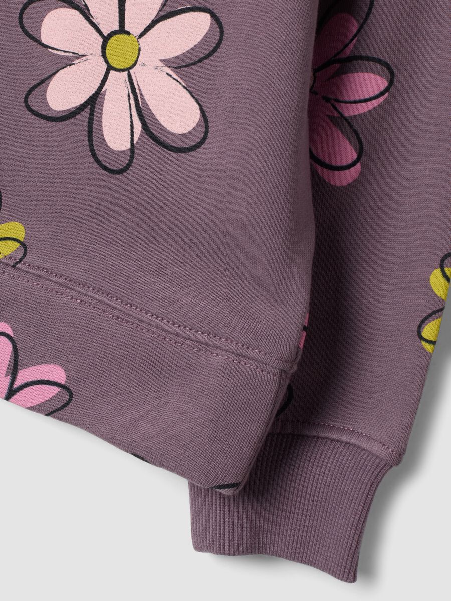 Felpa viola in puro cotone con stampa floreale e girocollo_3