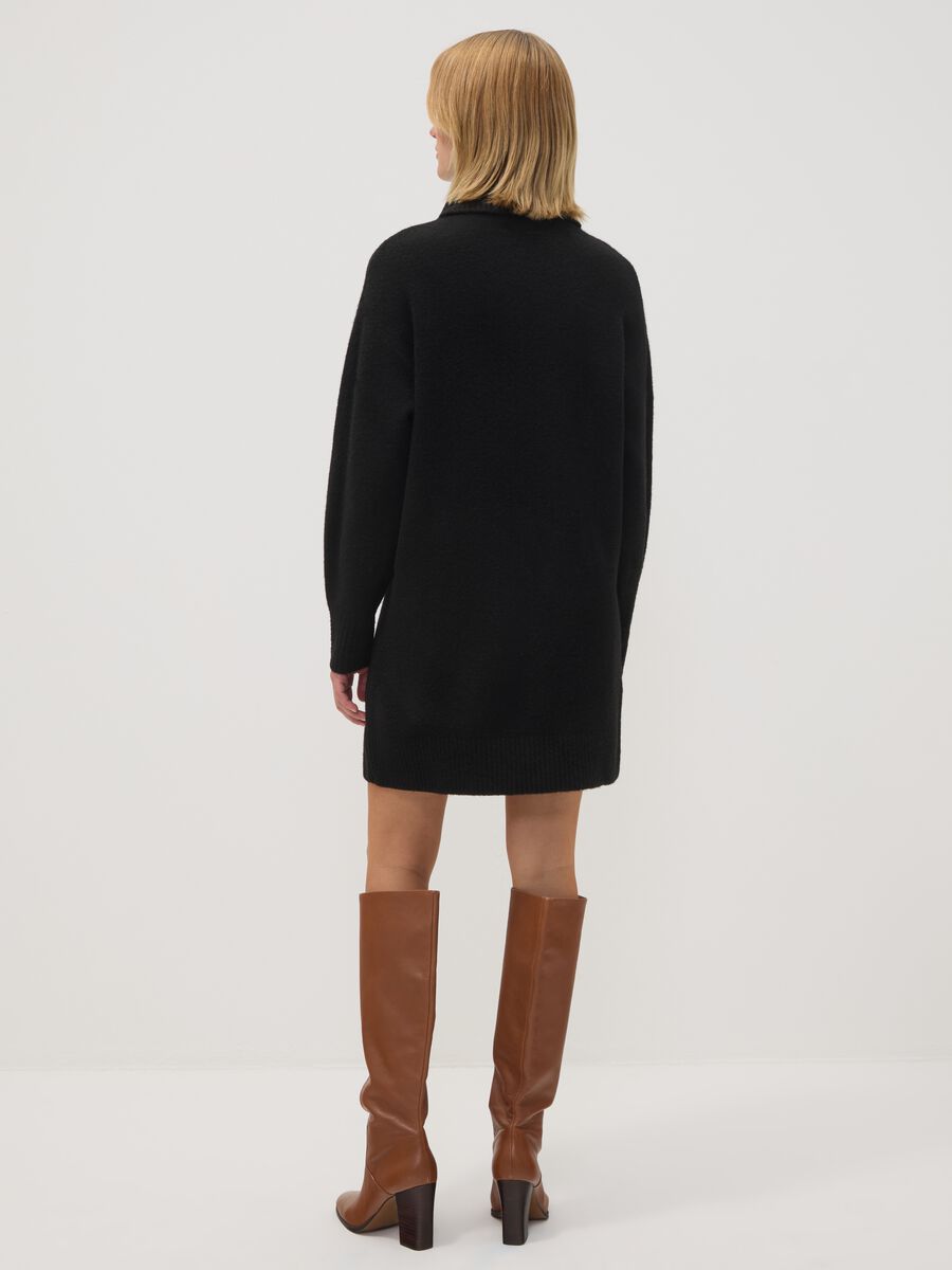 Black Stretch Wool Roll-Neck Dress_3