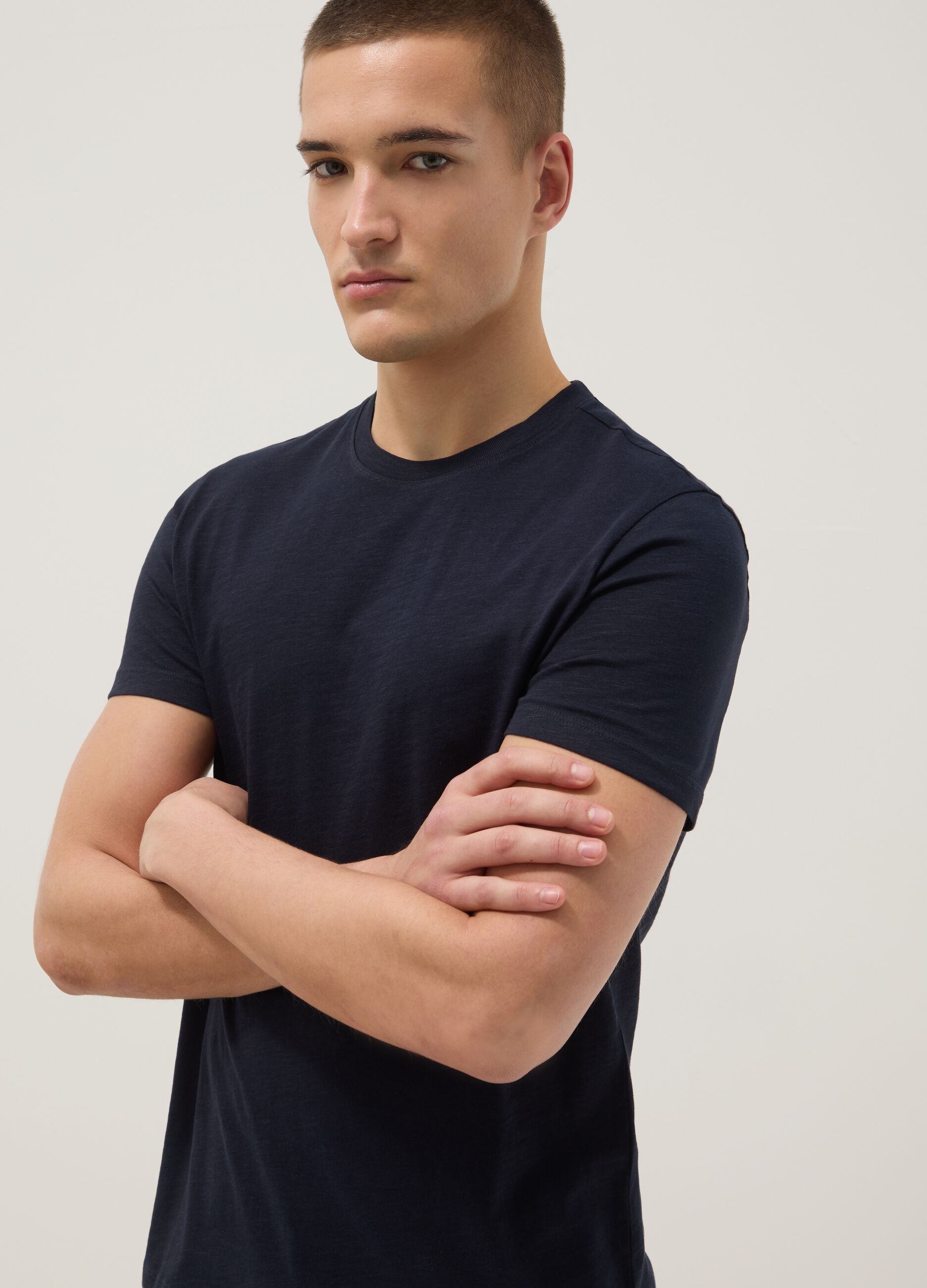 Short sleeve pure cotton blue regular fit T-shirt