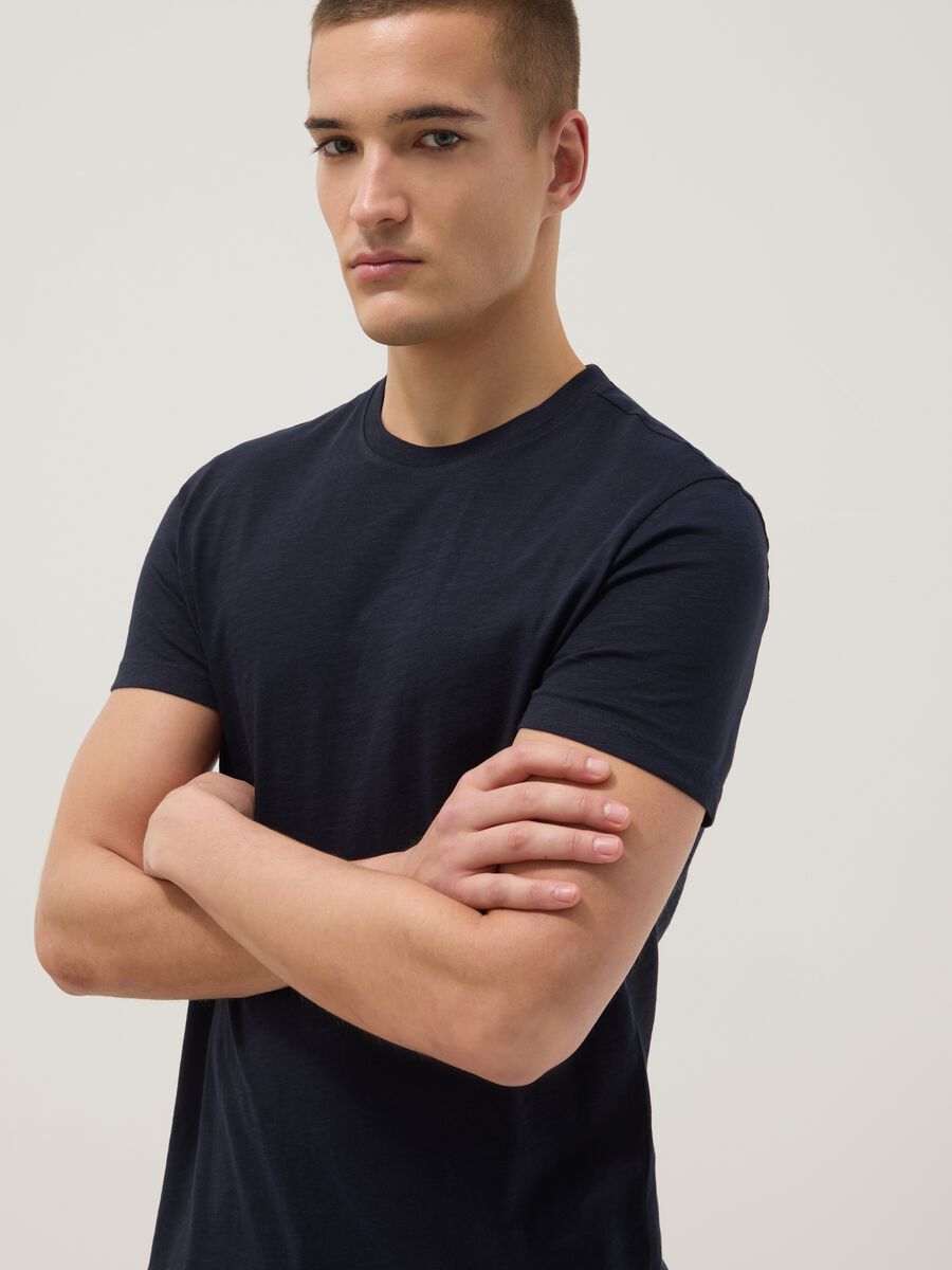 Short sleeve pure cotton blue regular fit T-shirt_1