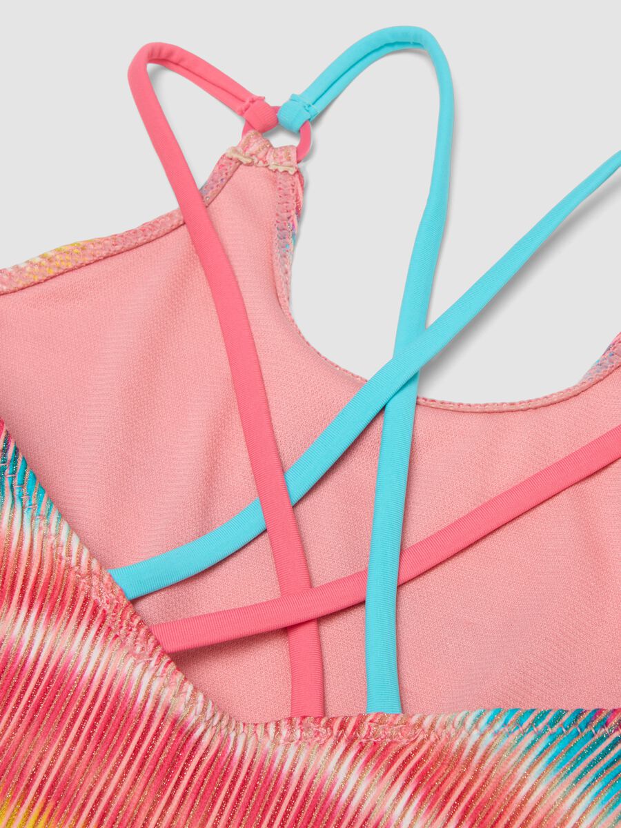 Fato de banho inteiro &agrave;s riscas multicolor em tecido el&aacute;stico para menina_2