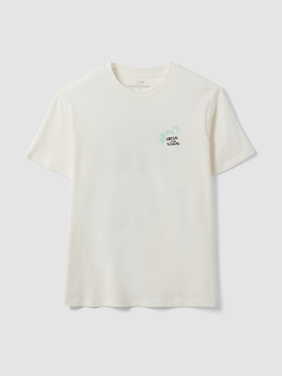 White pure cotton jersey T-shirt with "Water your Flowers" print, regular fit_4