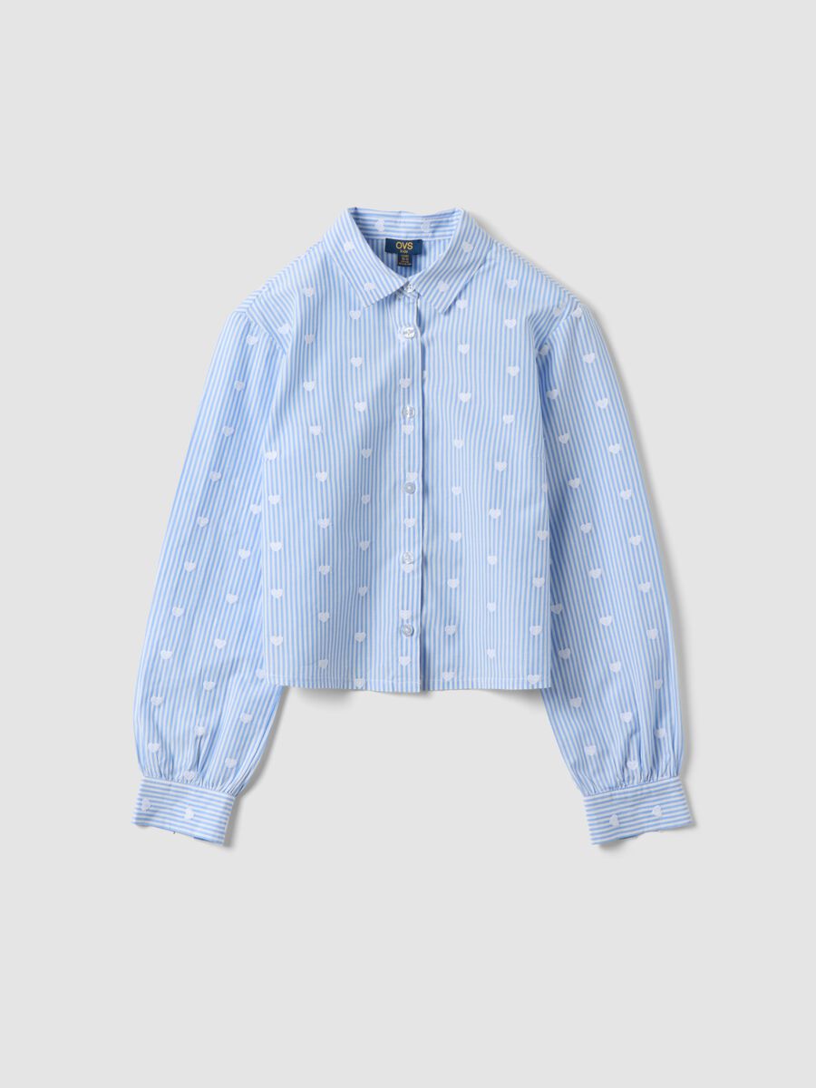 Blue striped pure cotton shirt with hearts for girls_0