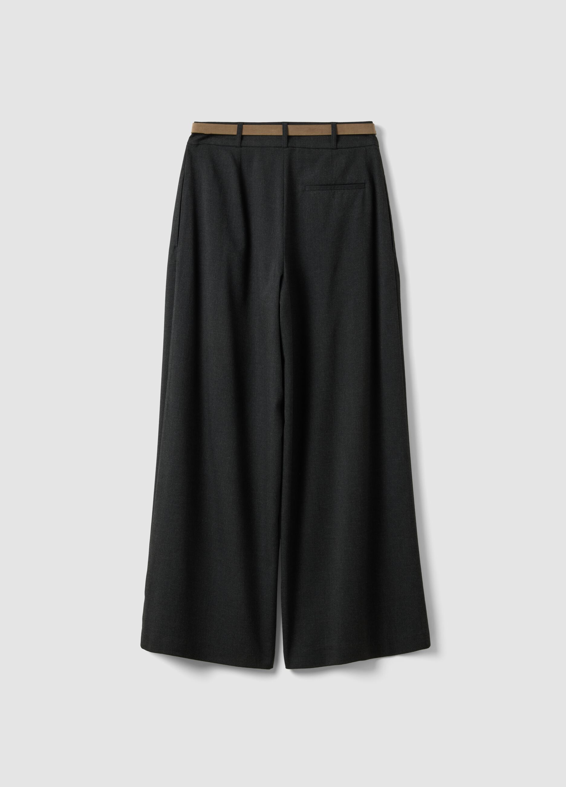 Grey wide-leg formal trousers in stretch viscose with belt