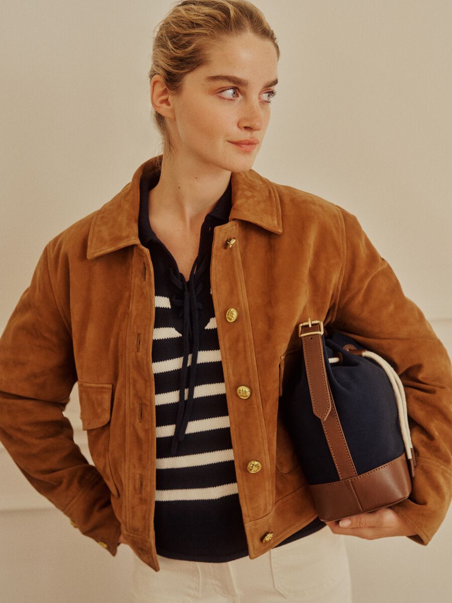 Multi-coloured striped pure cotton sweater, regular fit, deep V_0