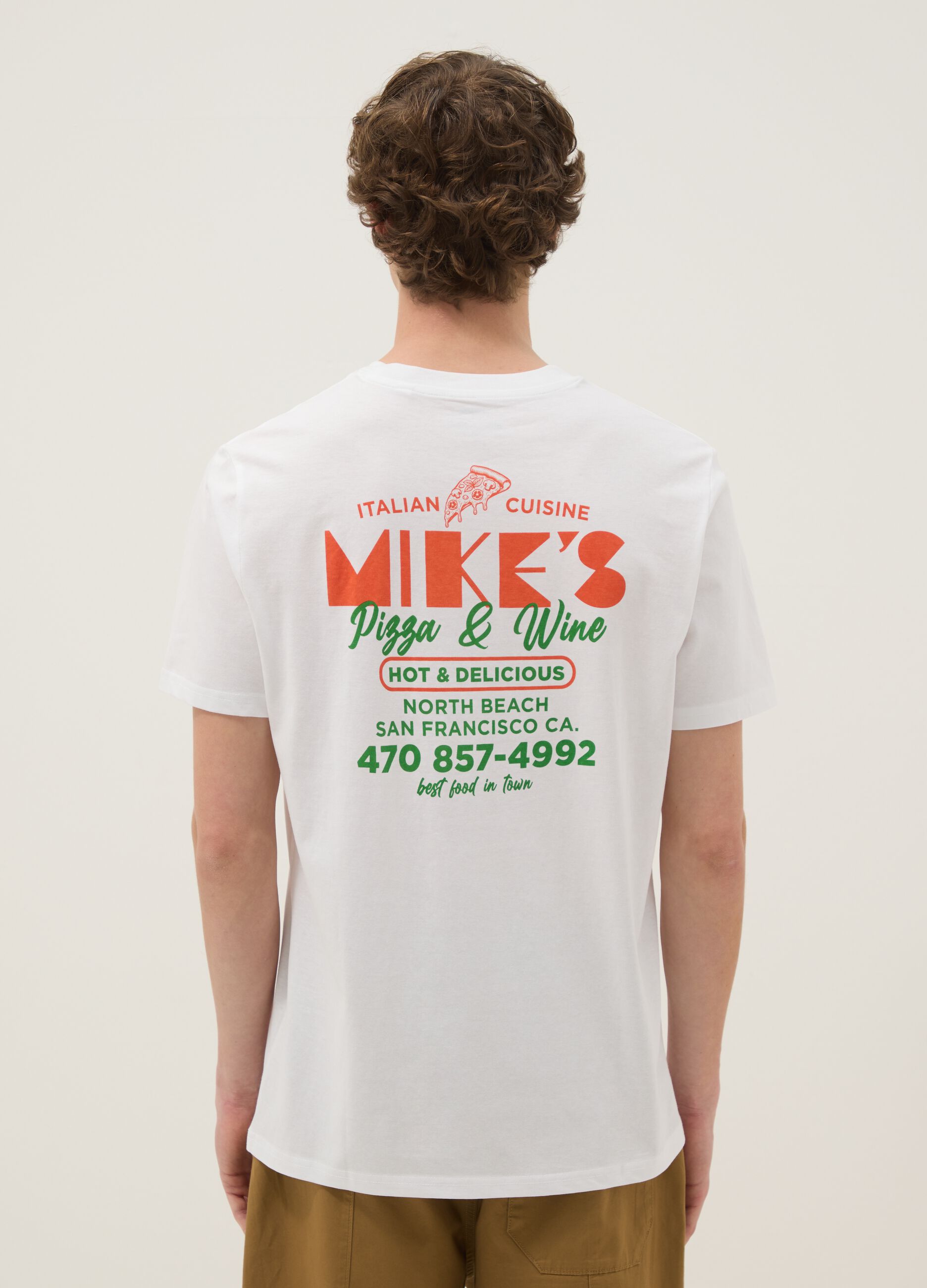Wei&szlig;es T-Shirt mit Print aus reiner Baumwolle, Regular Fit