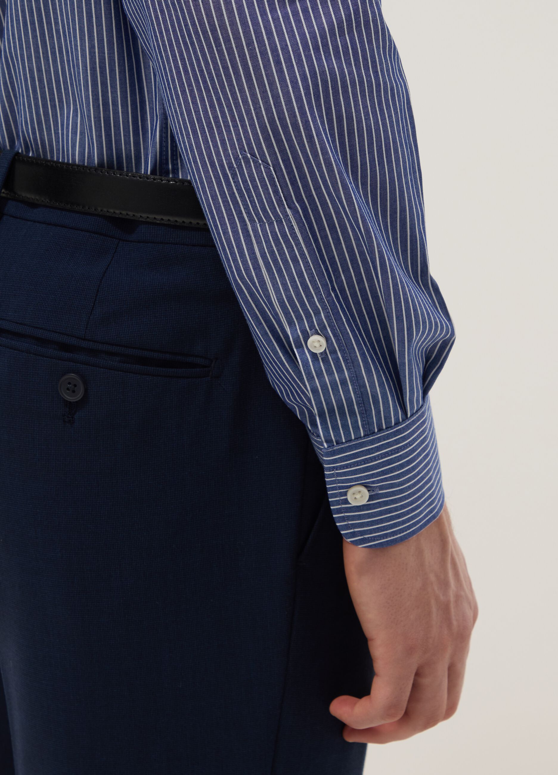 Multi-coloured striped cotton blend shirt, regular fit