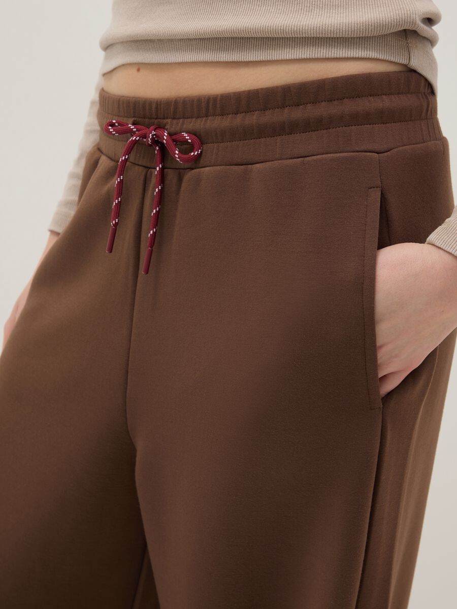 Brown wide leg trousers in stretchy modal blend_3