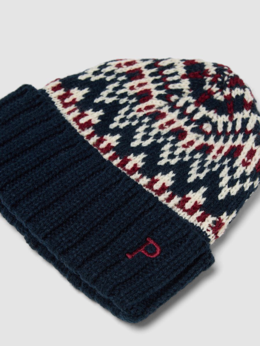 Beanie jacquard con risvolto a costine_2