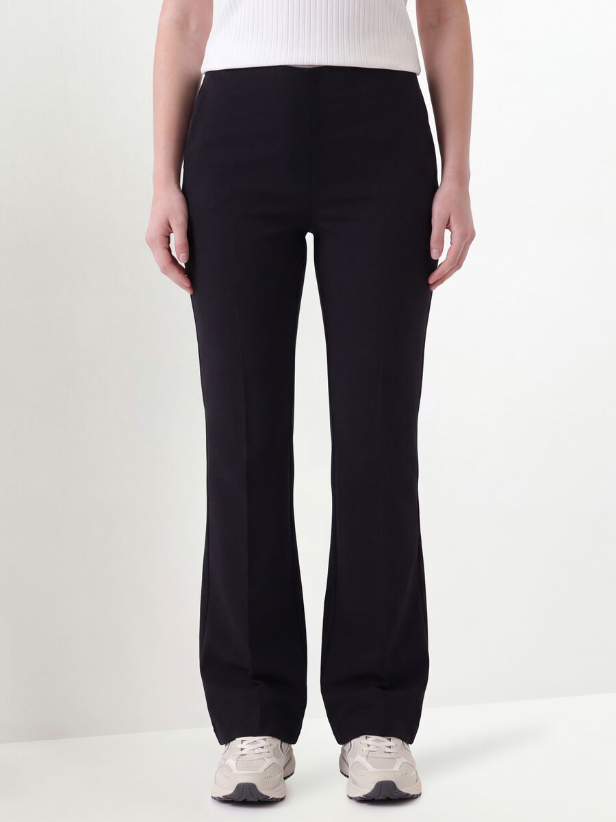 Black flare-fit trousers in stretch viscose_1