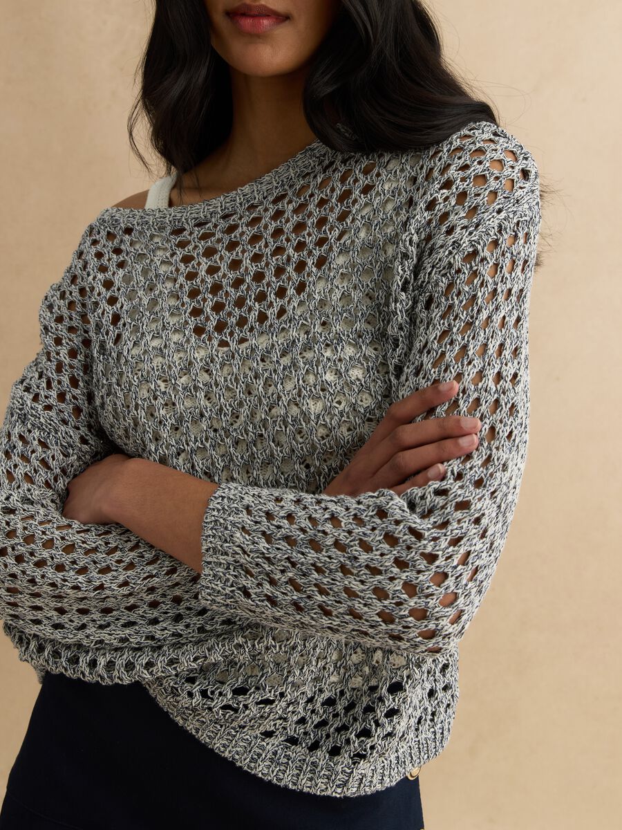 Grey cotton blend jumper with mesh pattern_0