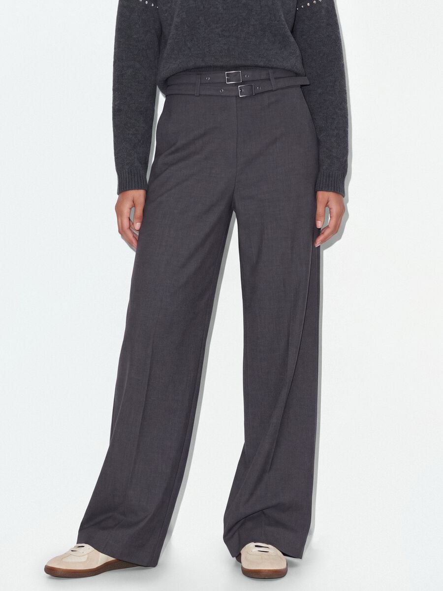 Grey formal stretch-viscose trousers with belt_1