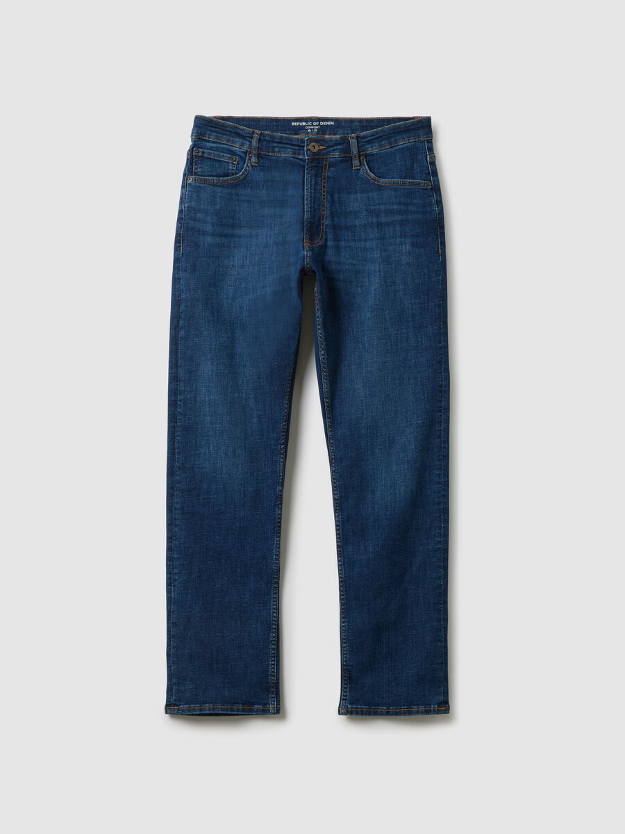 Komfortable Passform Stretch-Baumwolle blaue Jeans_4