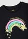 Girls' black regular fit pure cotton t-shirt with rainbow_2