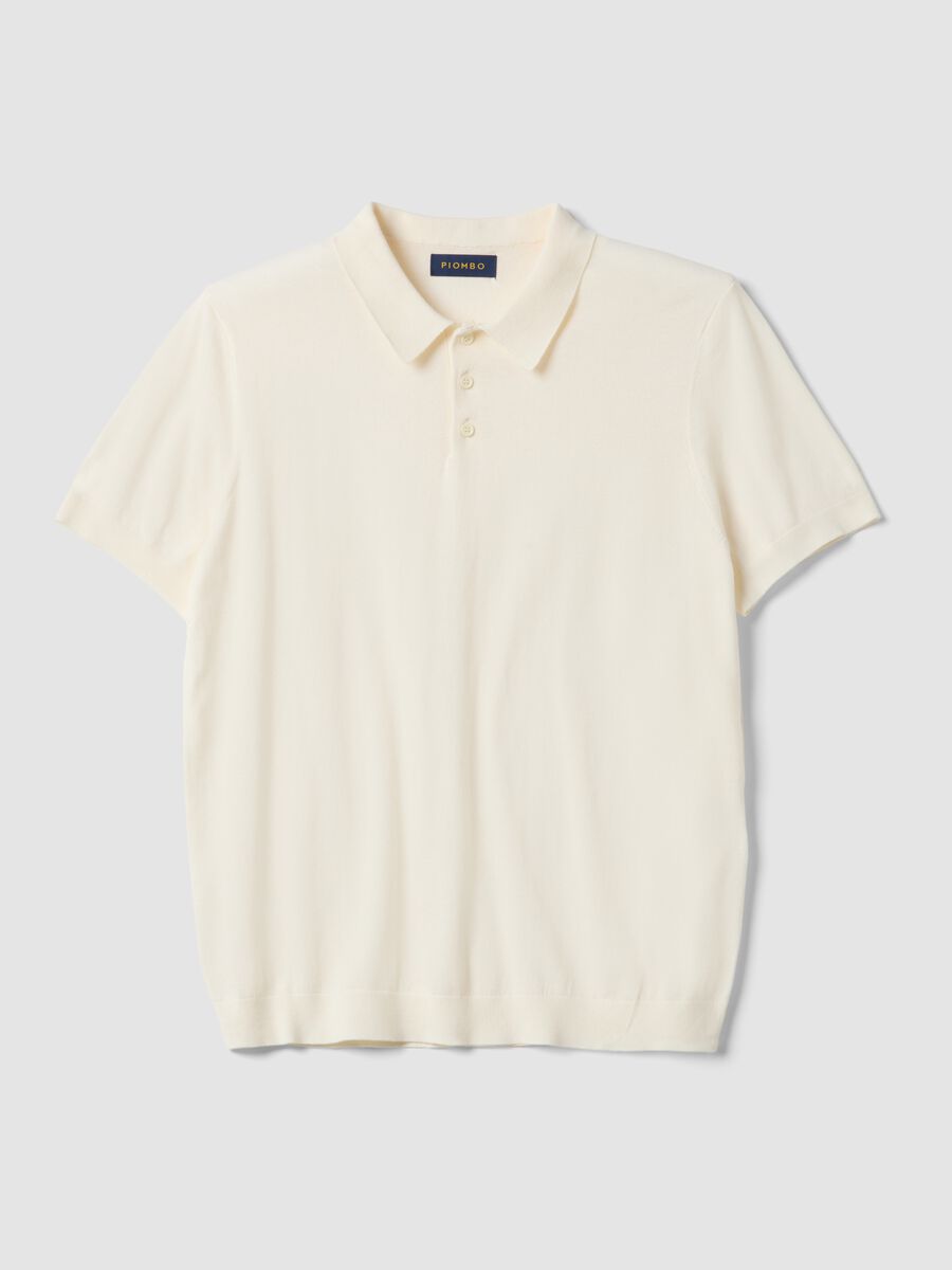Regular fit white polo in cotton, linen, and silk blend_0